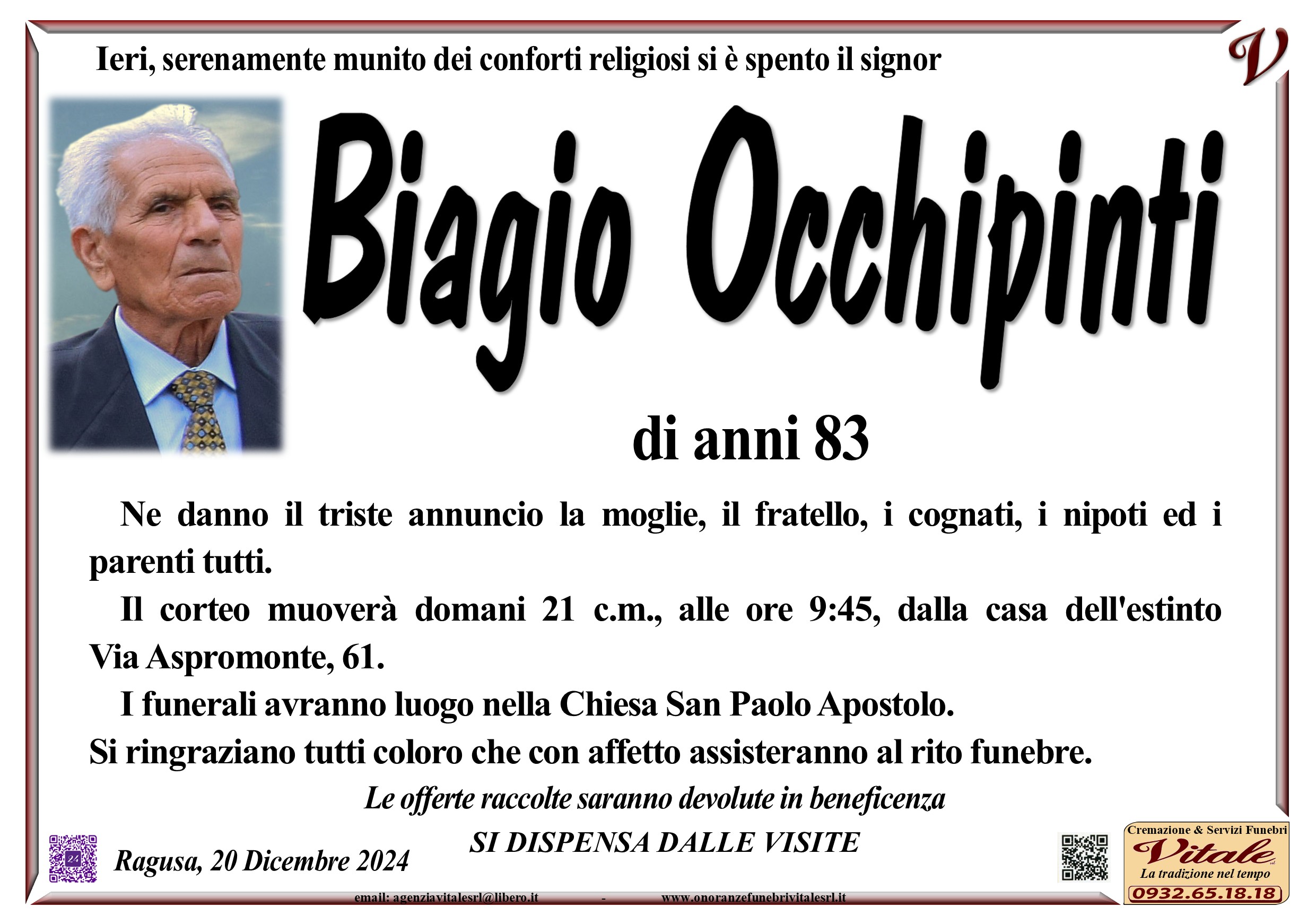 Necrologi: Biagio Occhipinti