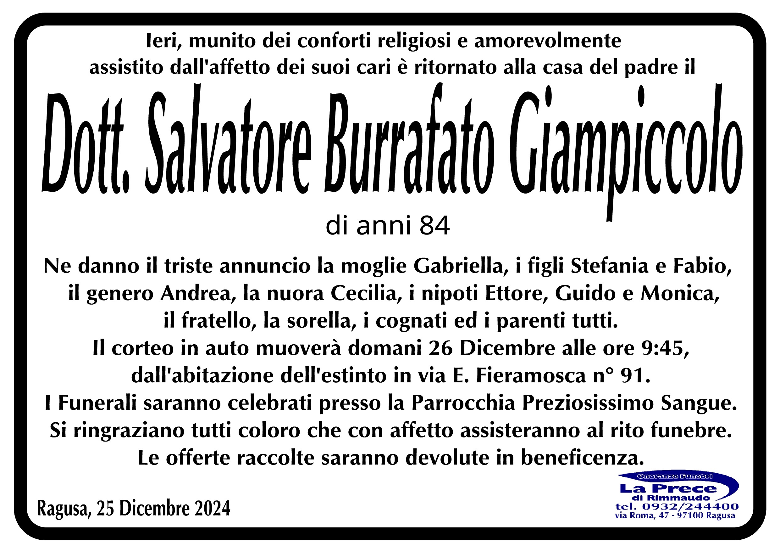 Necrologi: Salvatore Burrafato Giampiccolo