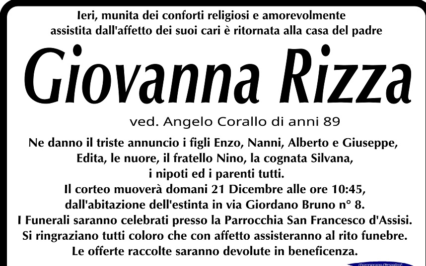 Necrologi: Giovanna Rizza