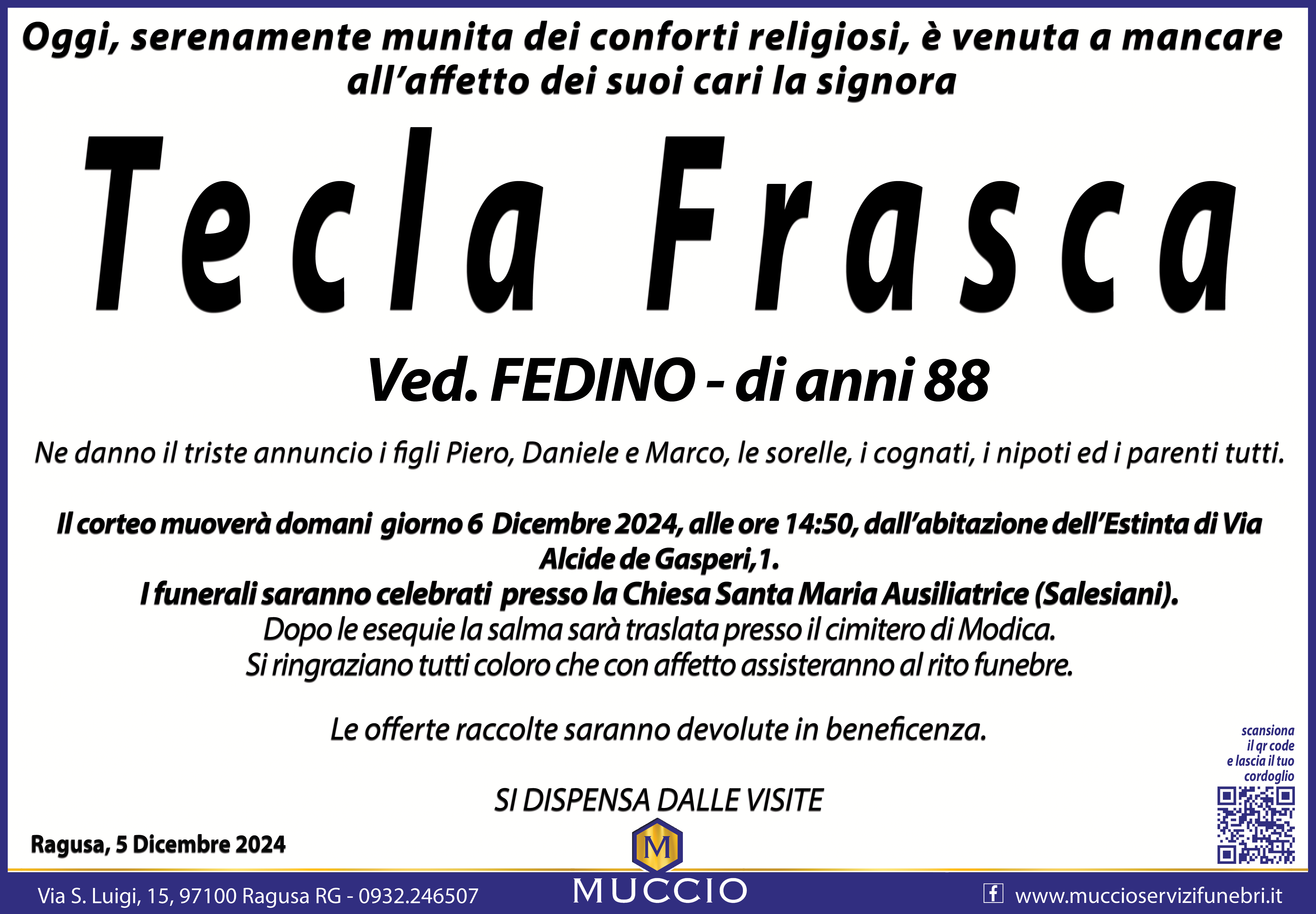 Necrologi: Tecla Frasca