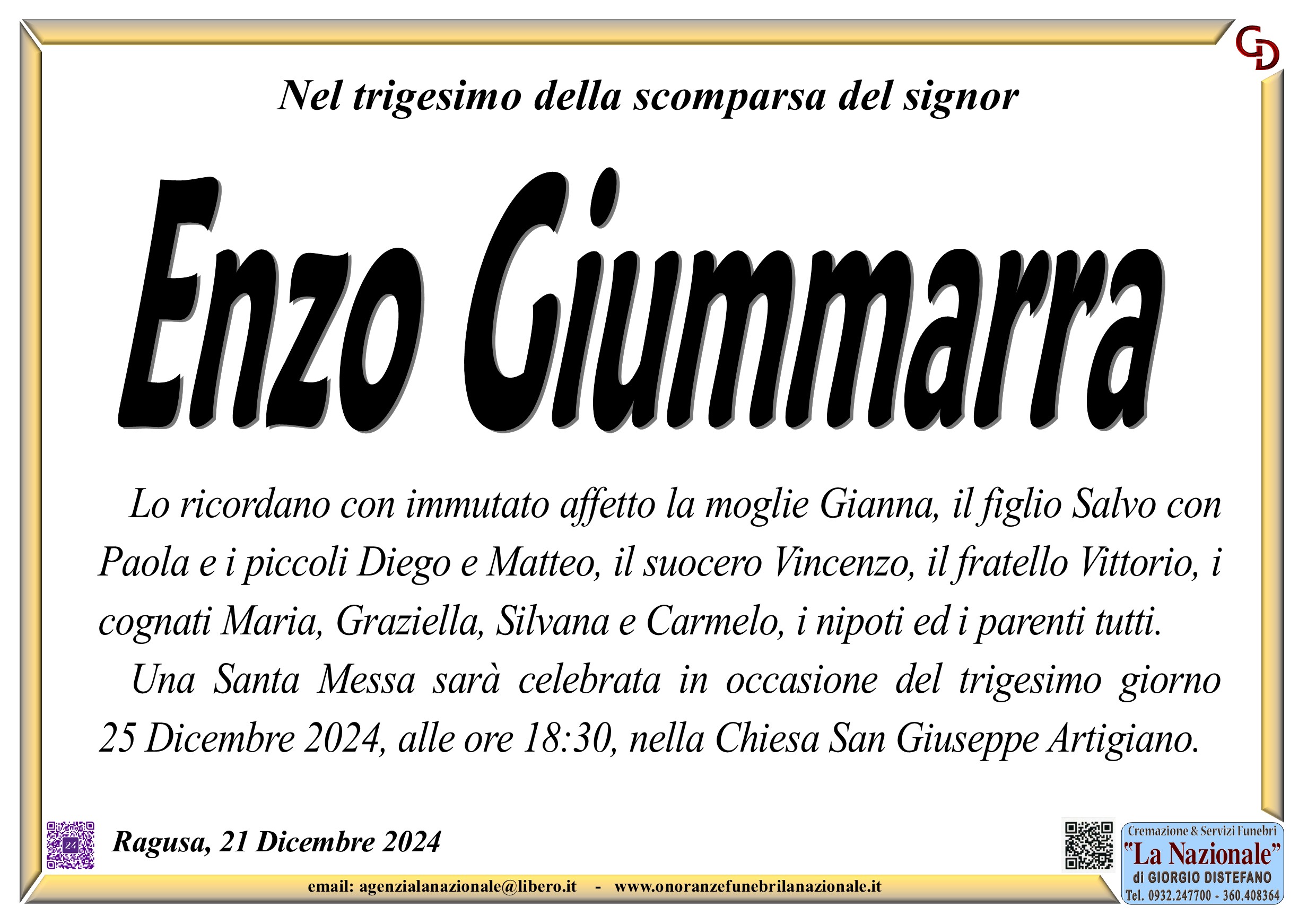 Trigesimo: Enzo Giummarra