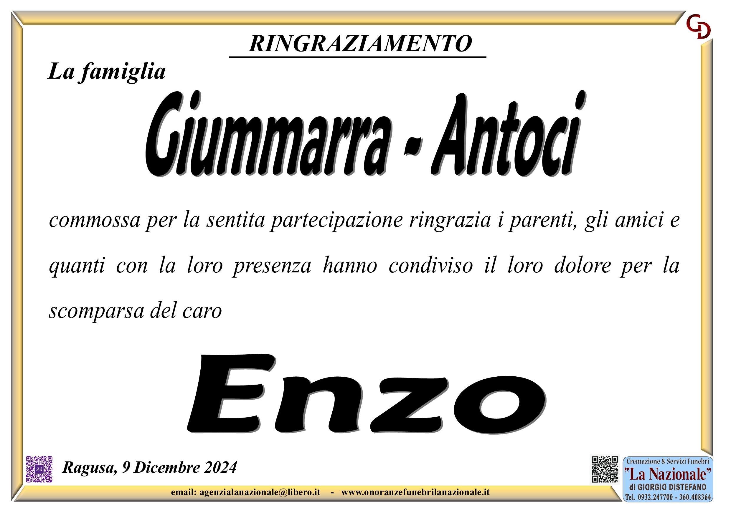 Ringraziamento: famiglia Giummarra-Antoci