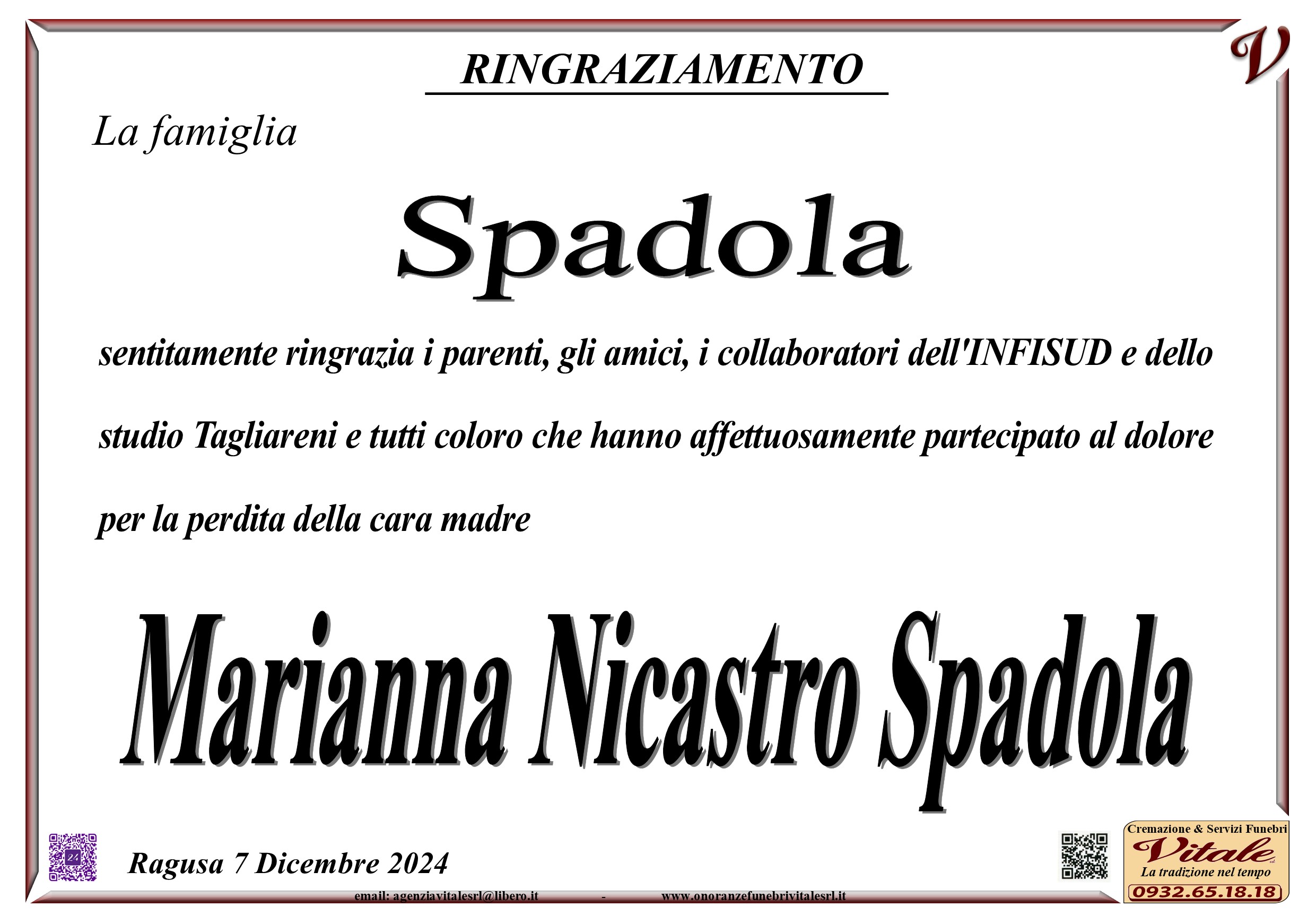 Ringraziamento: famiglia Spadola
