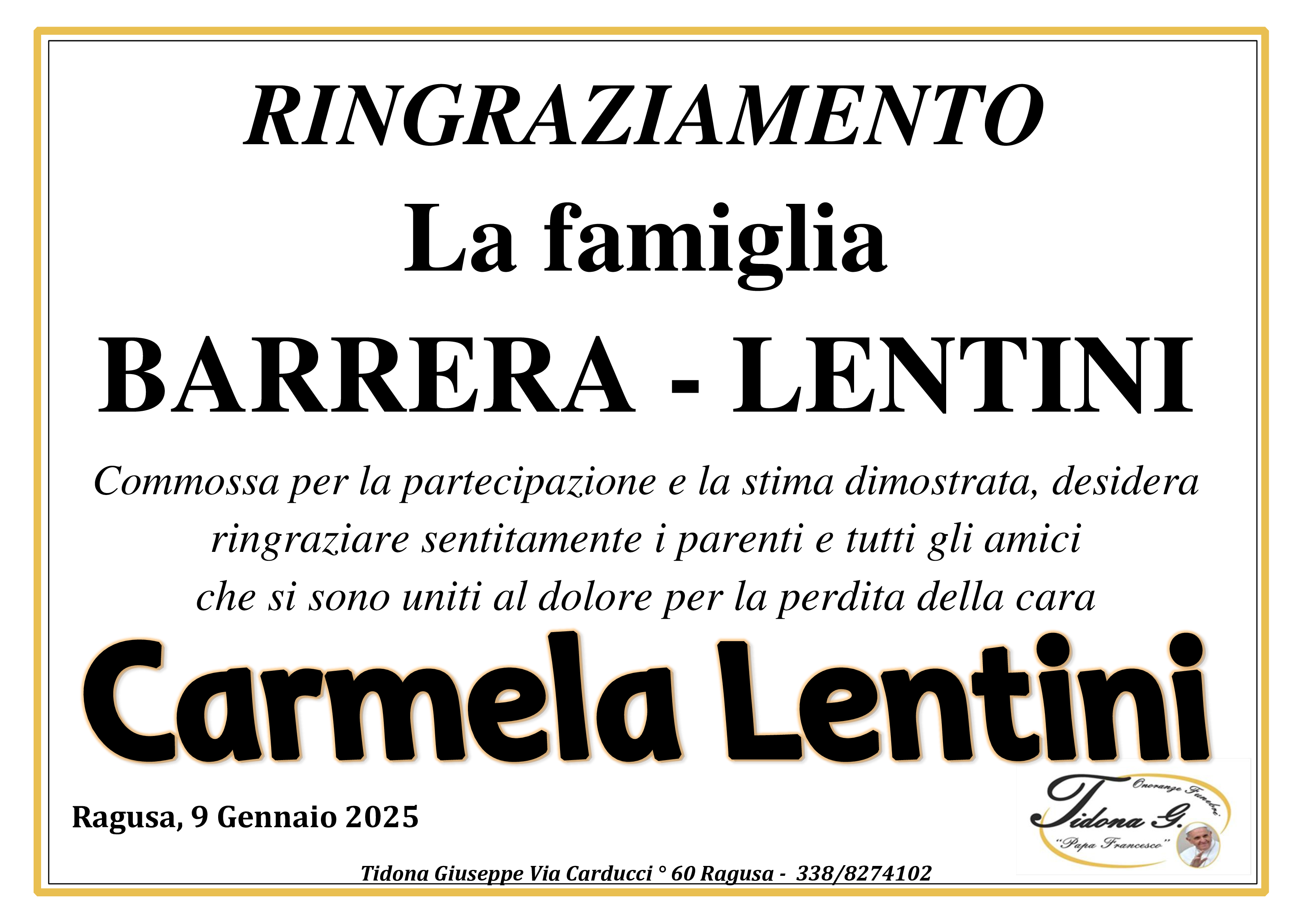 Ringraziamento: famiglia Barrera-Lentini