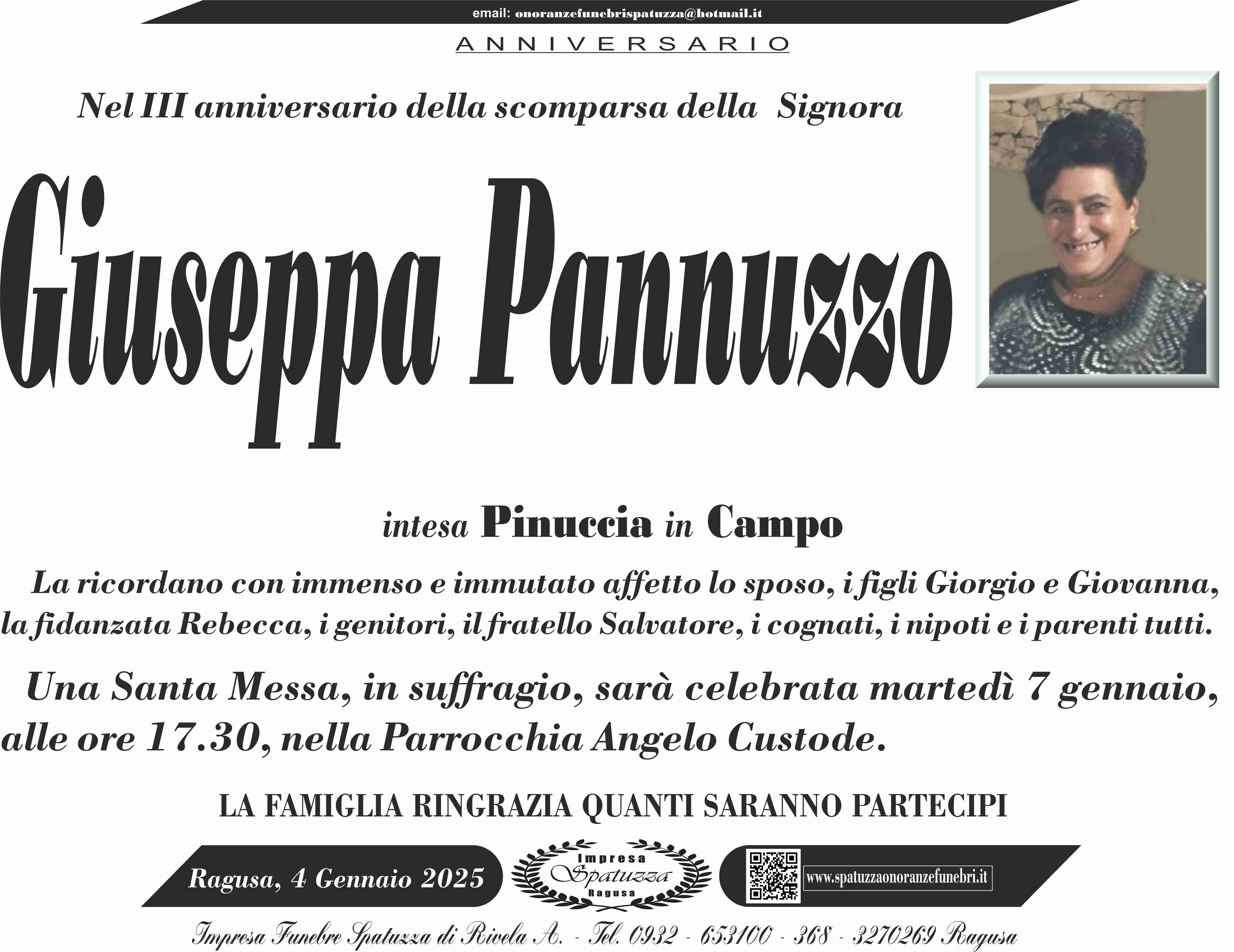 Anniversario: Giuseppa Pannuzzo