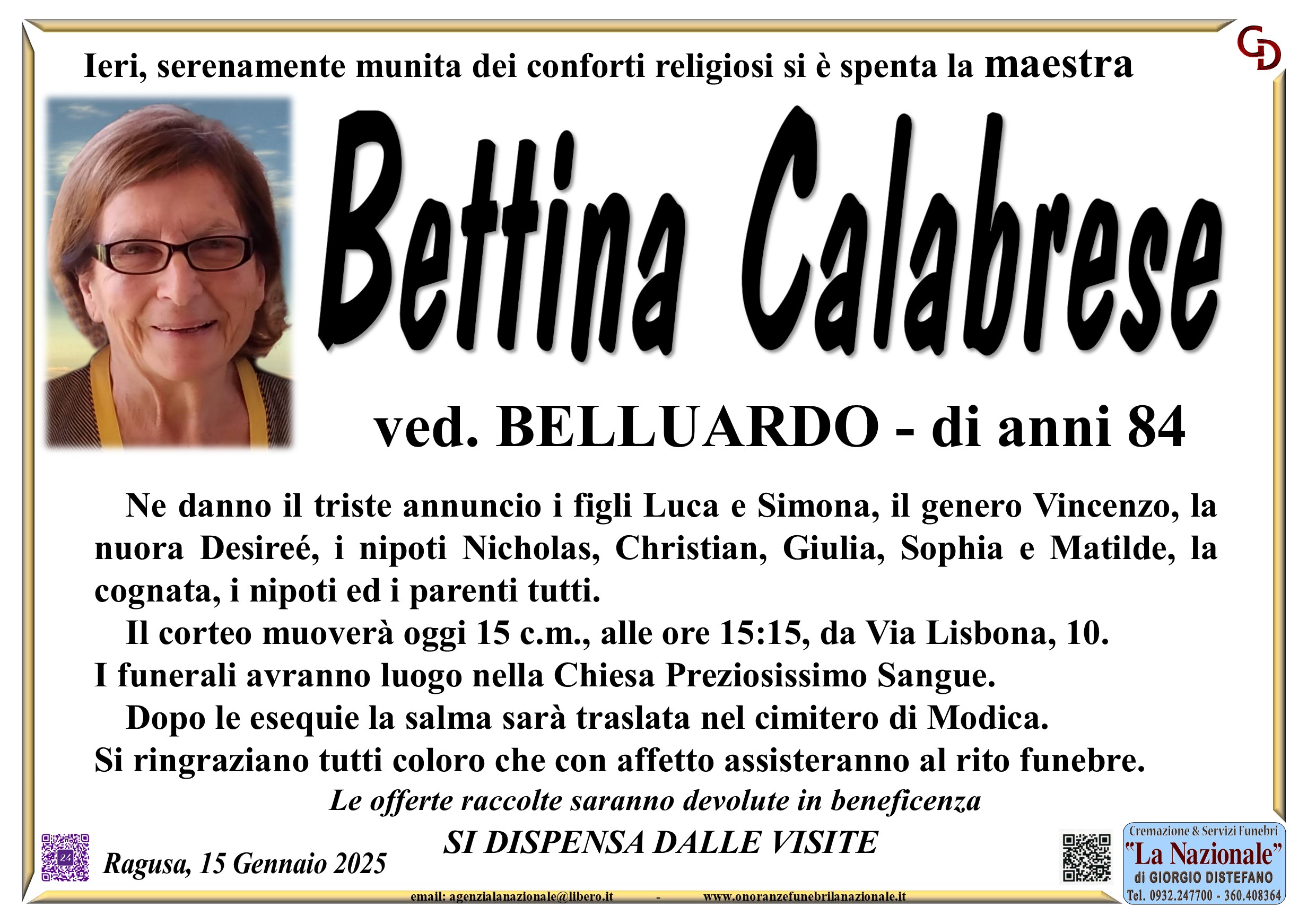 Necrologi: Bettina Calabrese