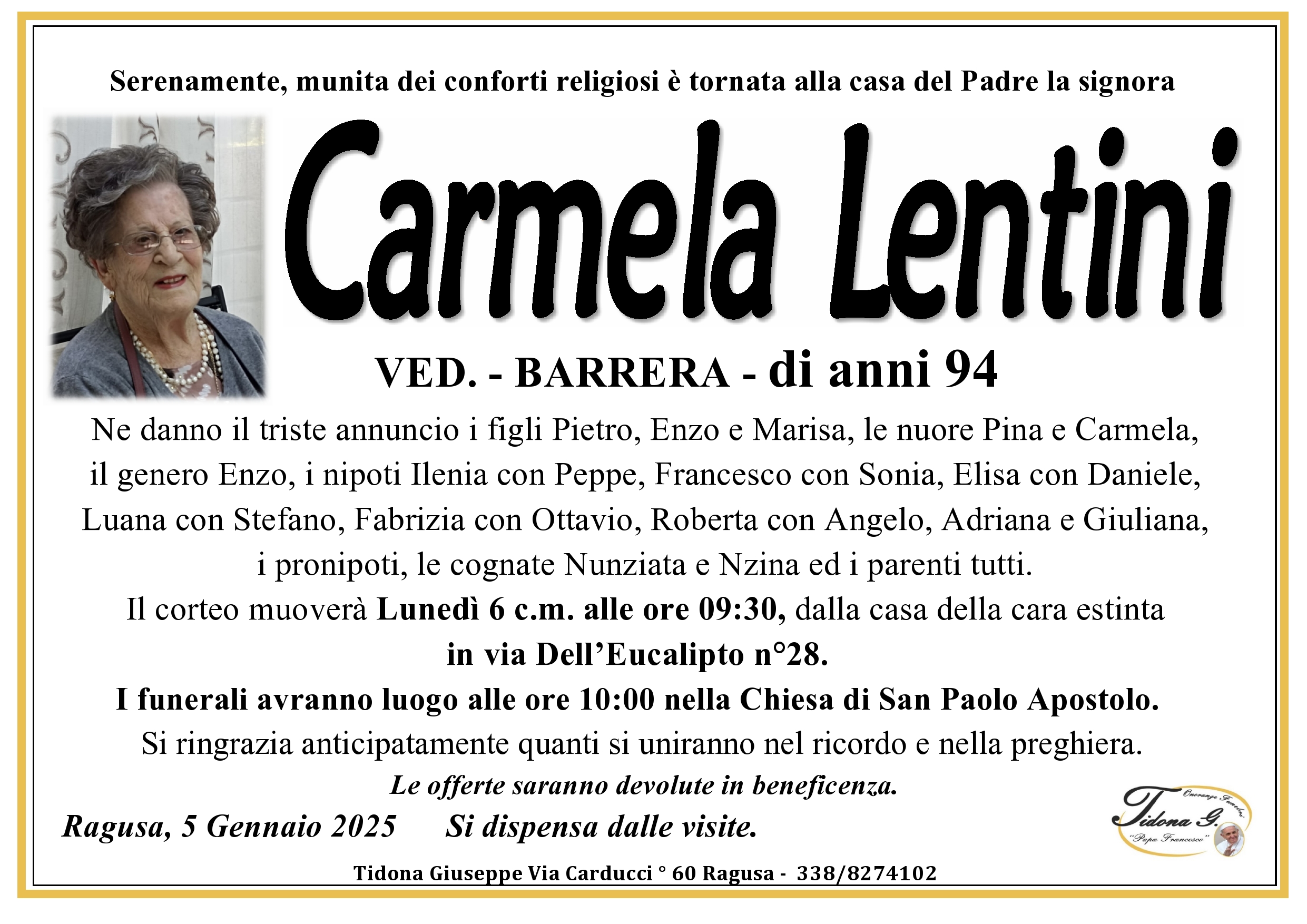 Necrologi: Carmela Lentini