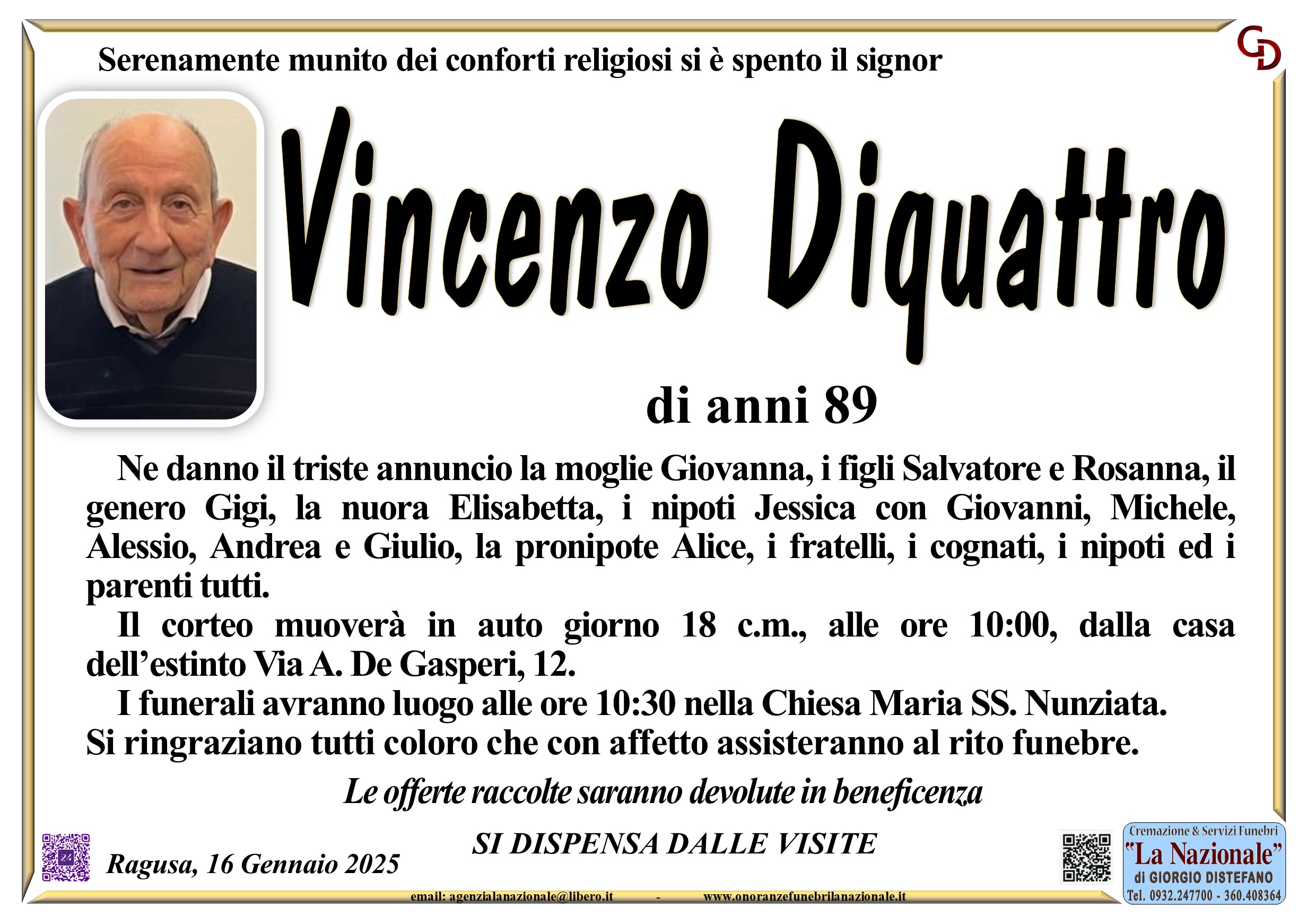 Necrologi: Vincenzo Diquattro