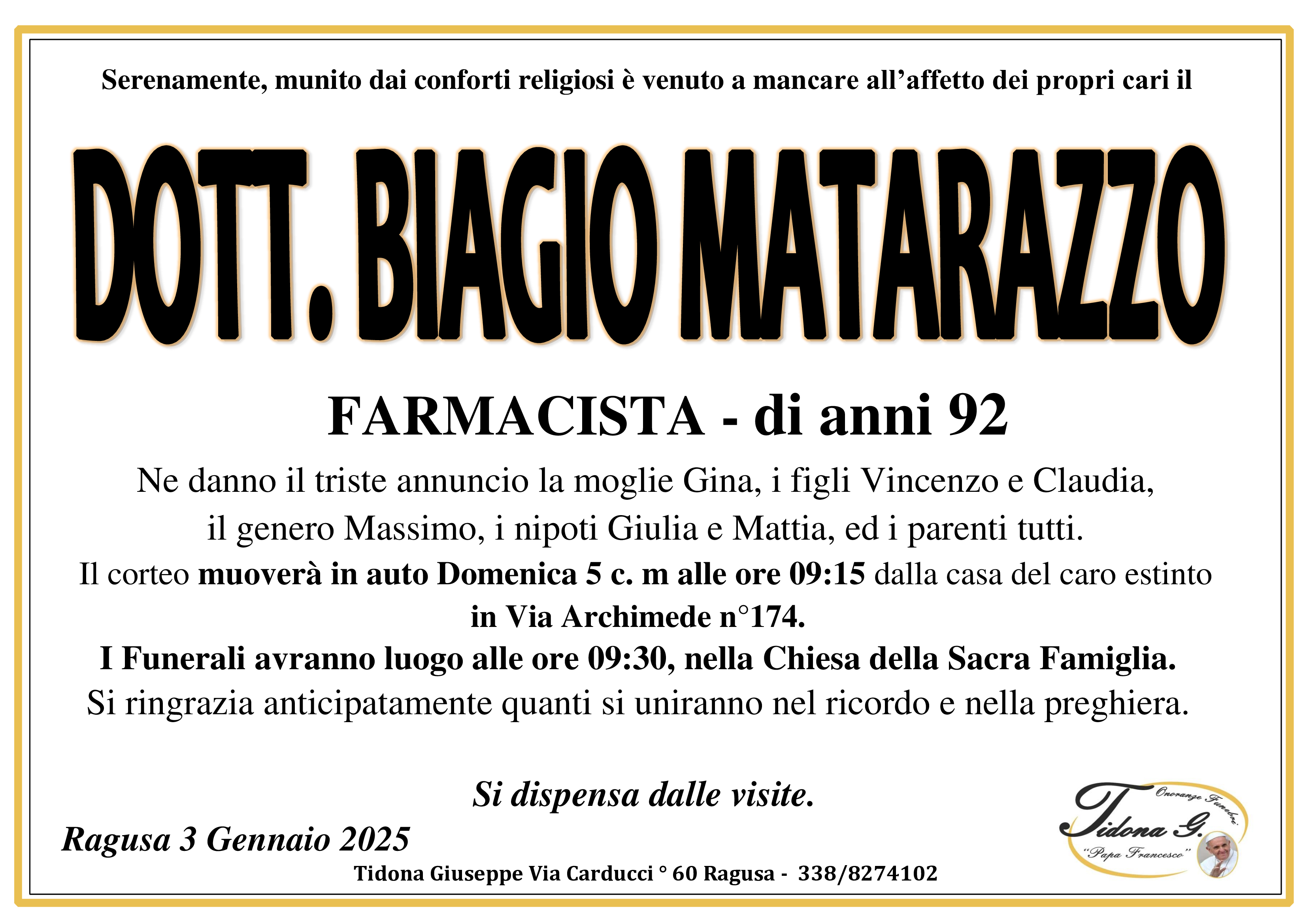 Necrologi: Biagio Matarazzo