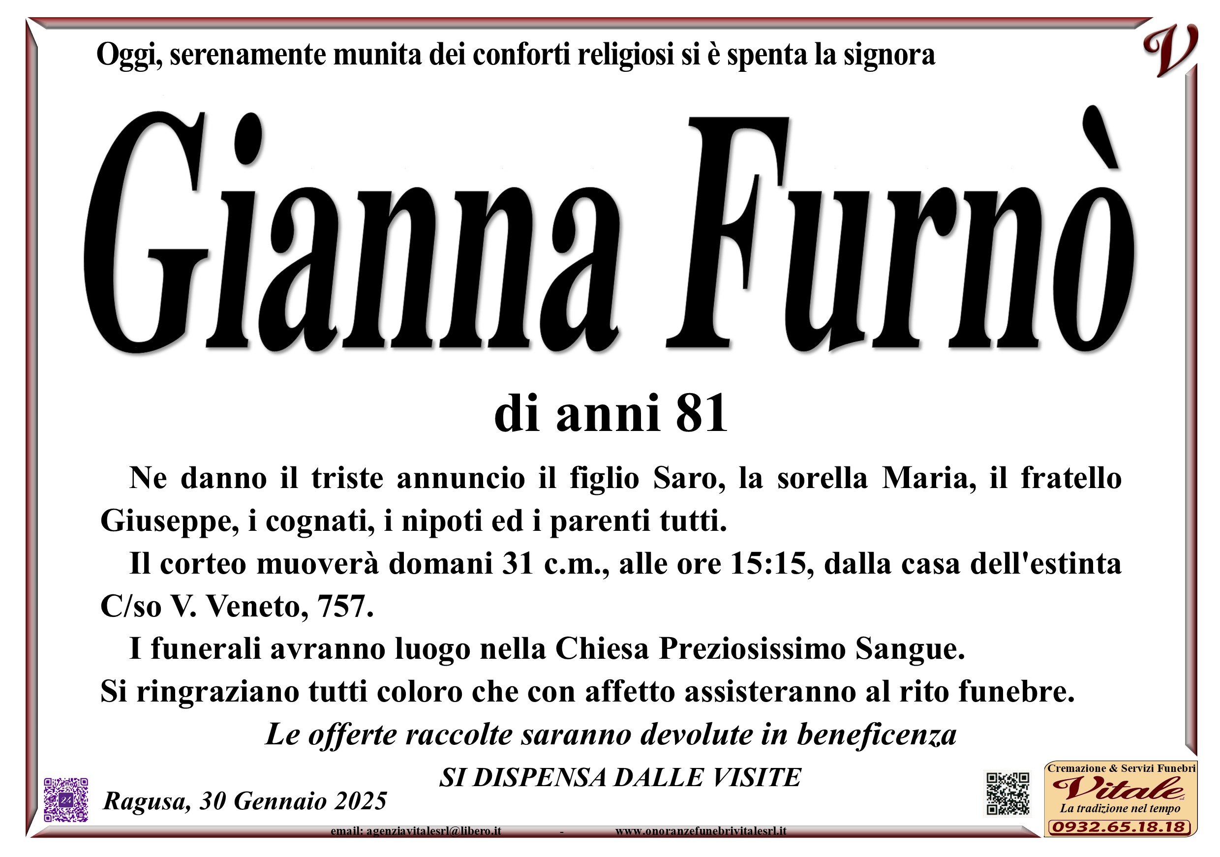 Necrologi: Gianna Furnò