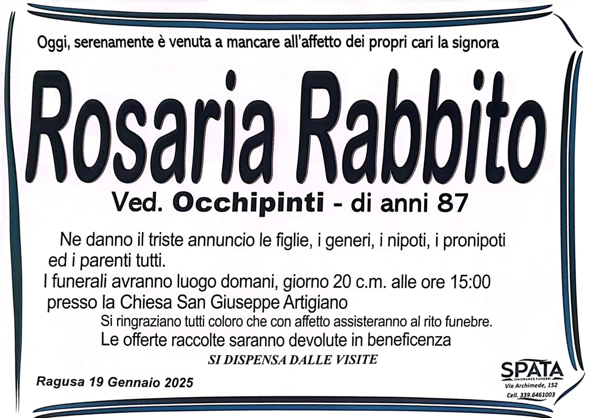 Necrologi: Rosaria Rabbito