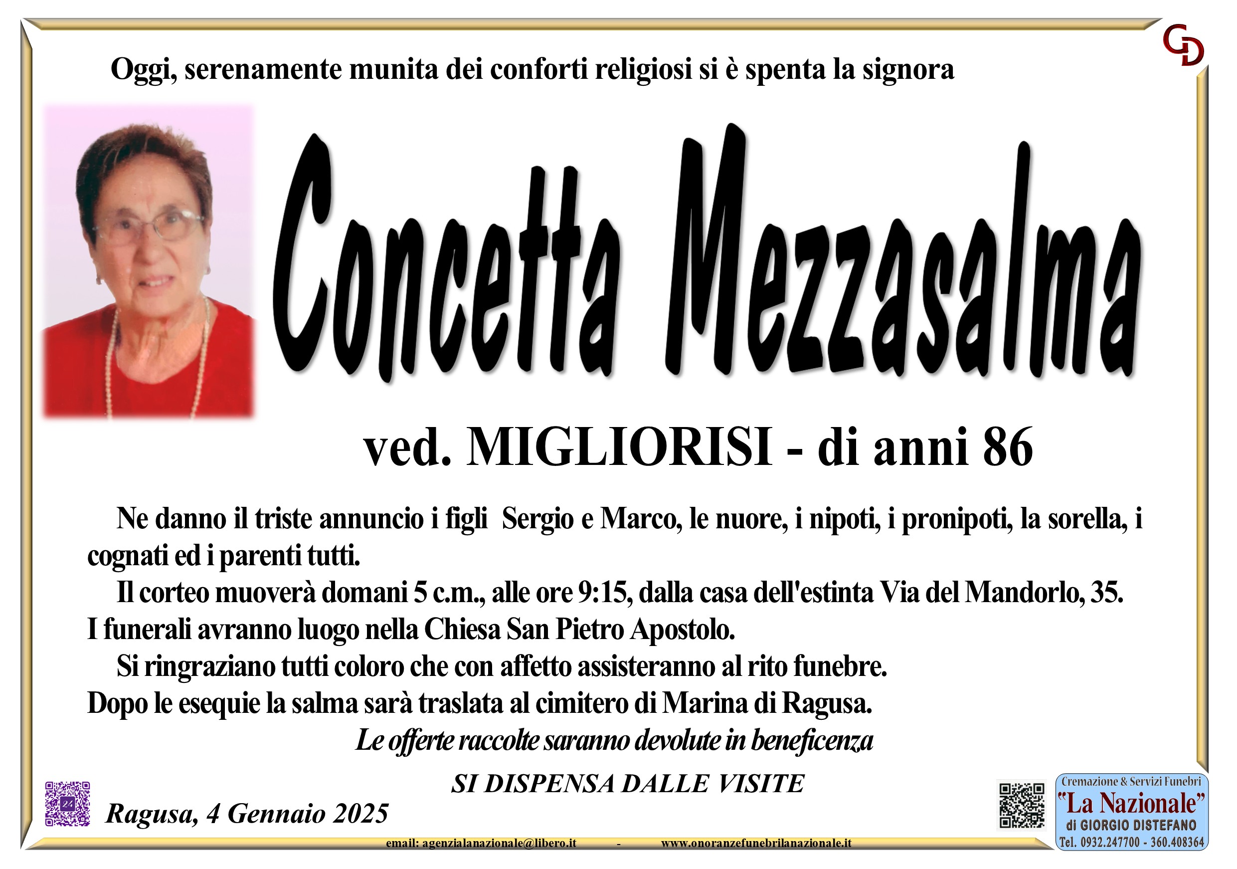 Necrologi: Concetta Mezzasalma