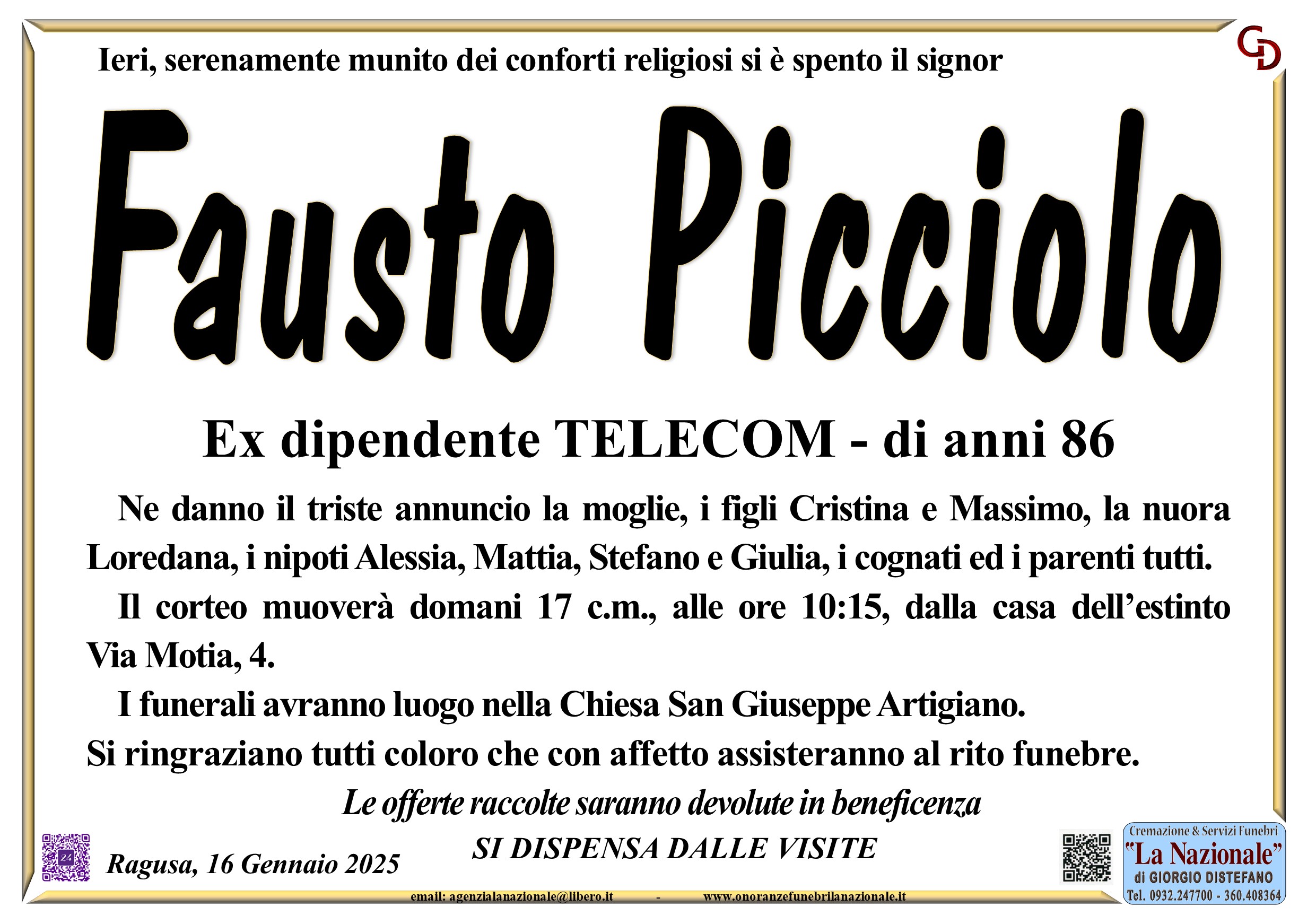 Necrologi: Fausto Picciolo