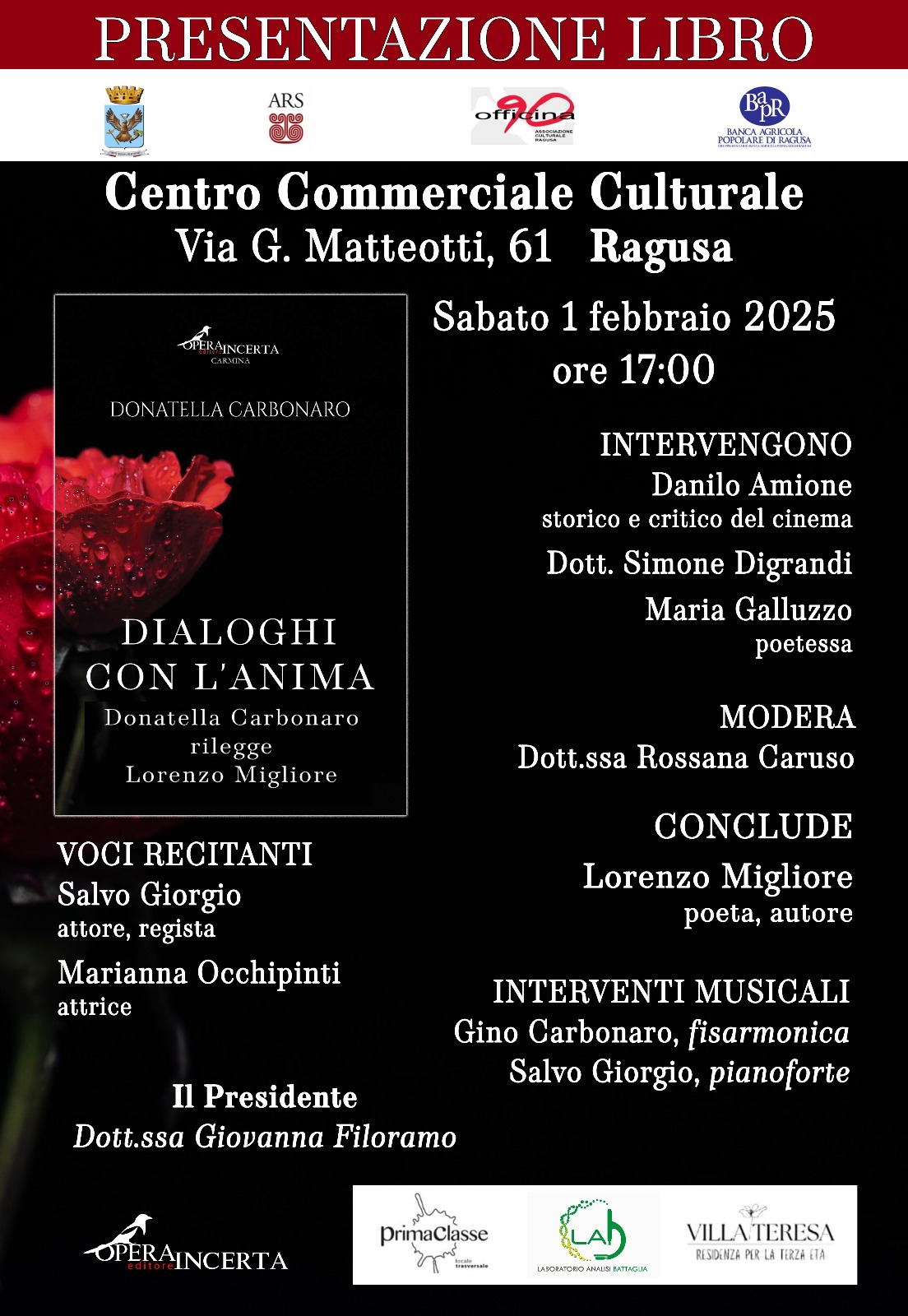 “Dialoghi con l’anima” sulla poesia di Lorenzo Migliore. presentazione a Ragusa