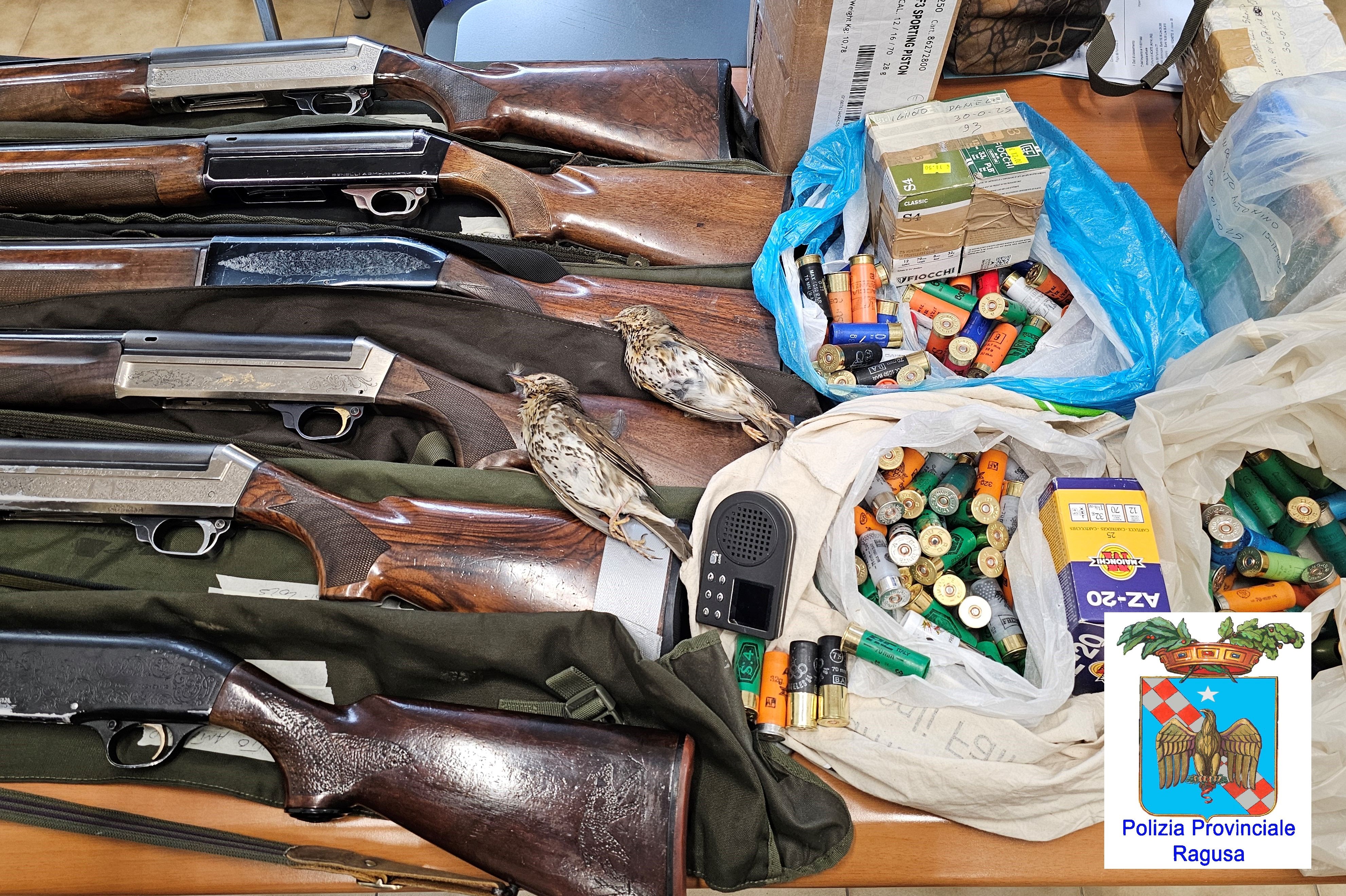 Sventata una strage di tordi ad Acate:  bracconieri sorpresi con 800 cartucce e richiami illegali