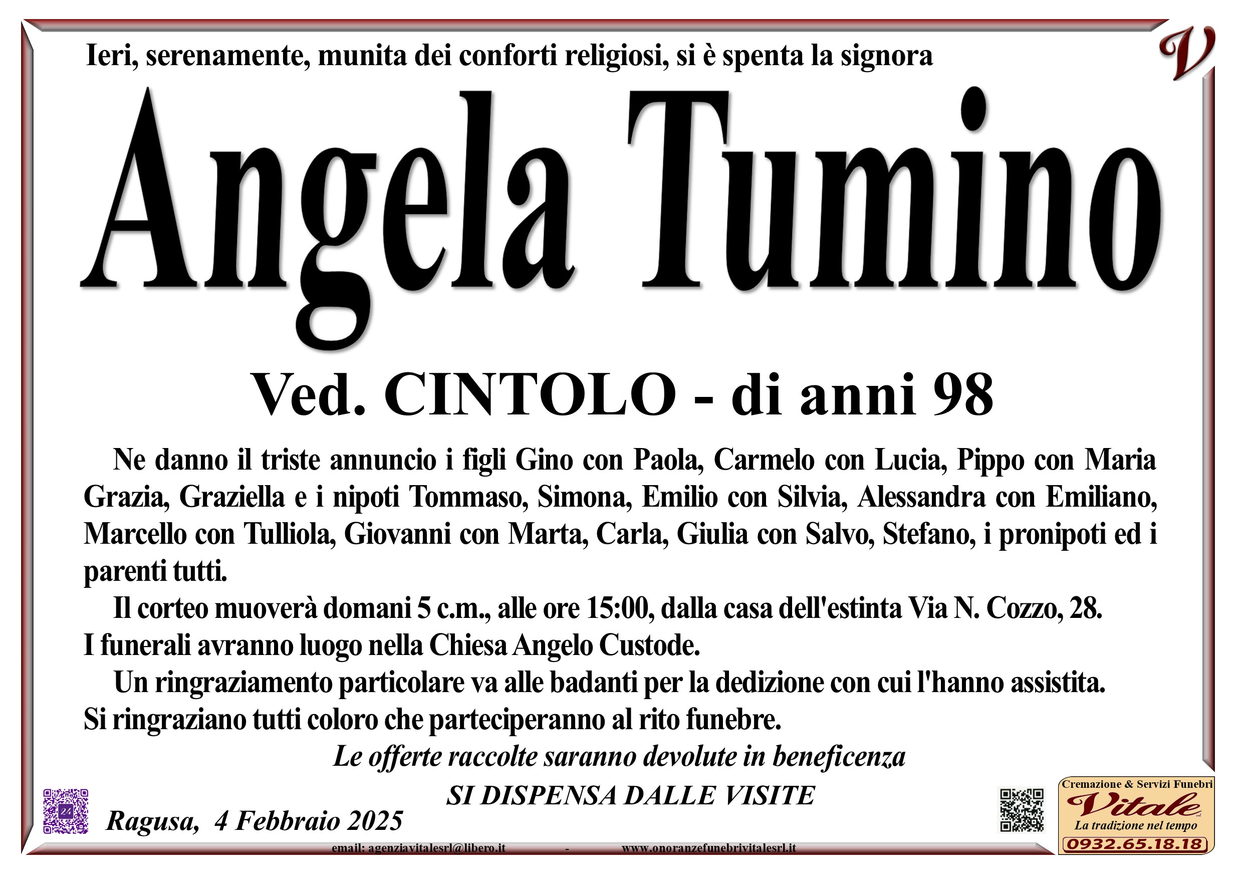 Necrologi: Angela Tumino