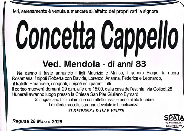 Necrologi: Concetta Cappello