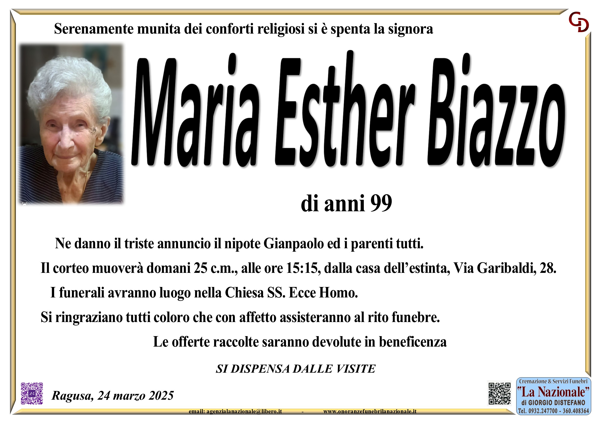 Necrologi: Maria Esther Biazzo