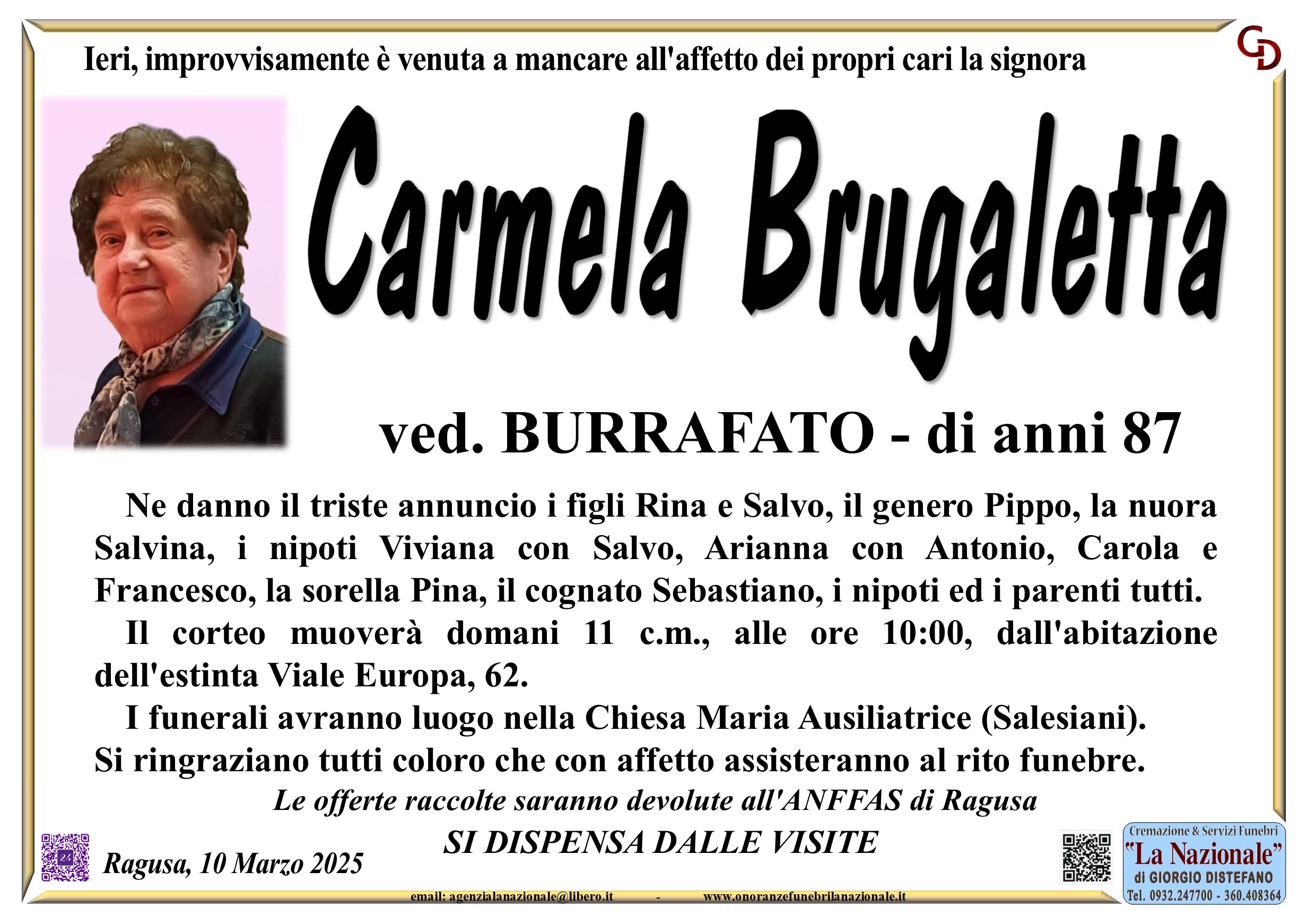 Necrologi: Carmela Brugaletta