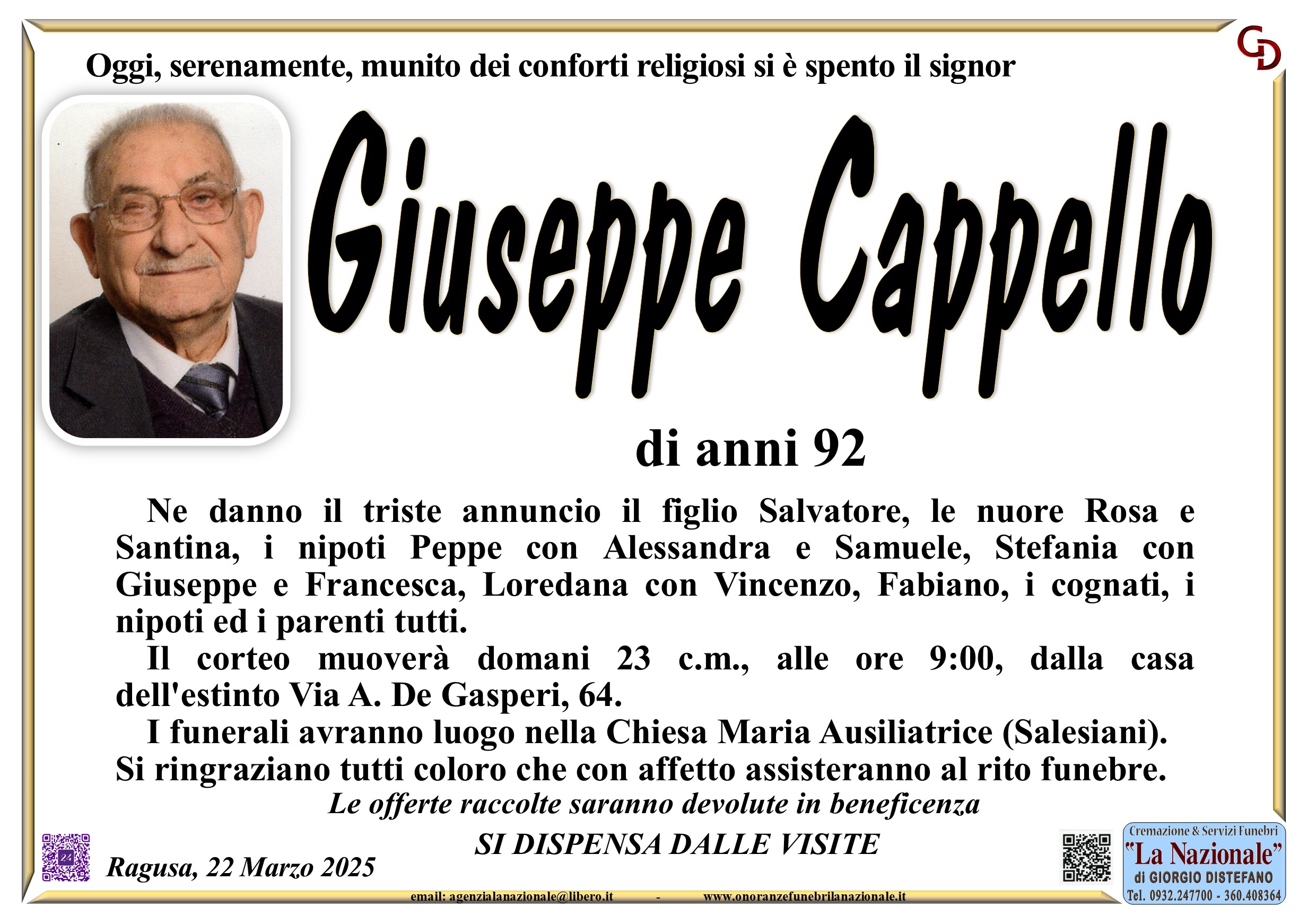 Necrologi: Giuseppe Cappello