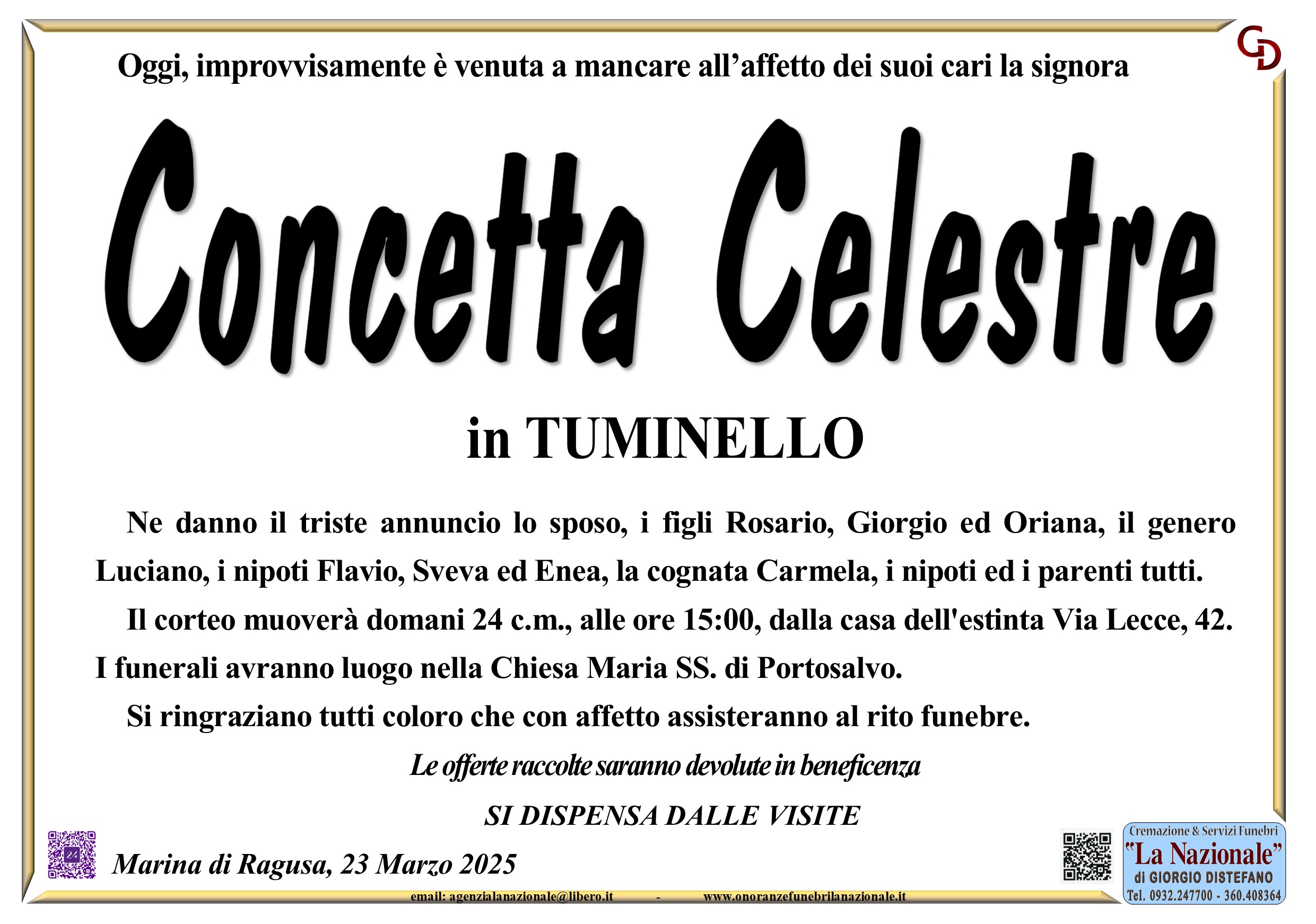 Necrologi: Concetta Celestre