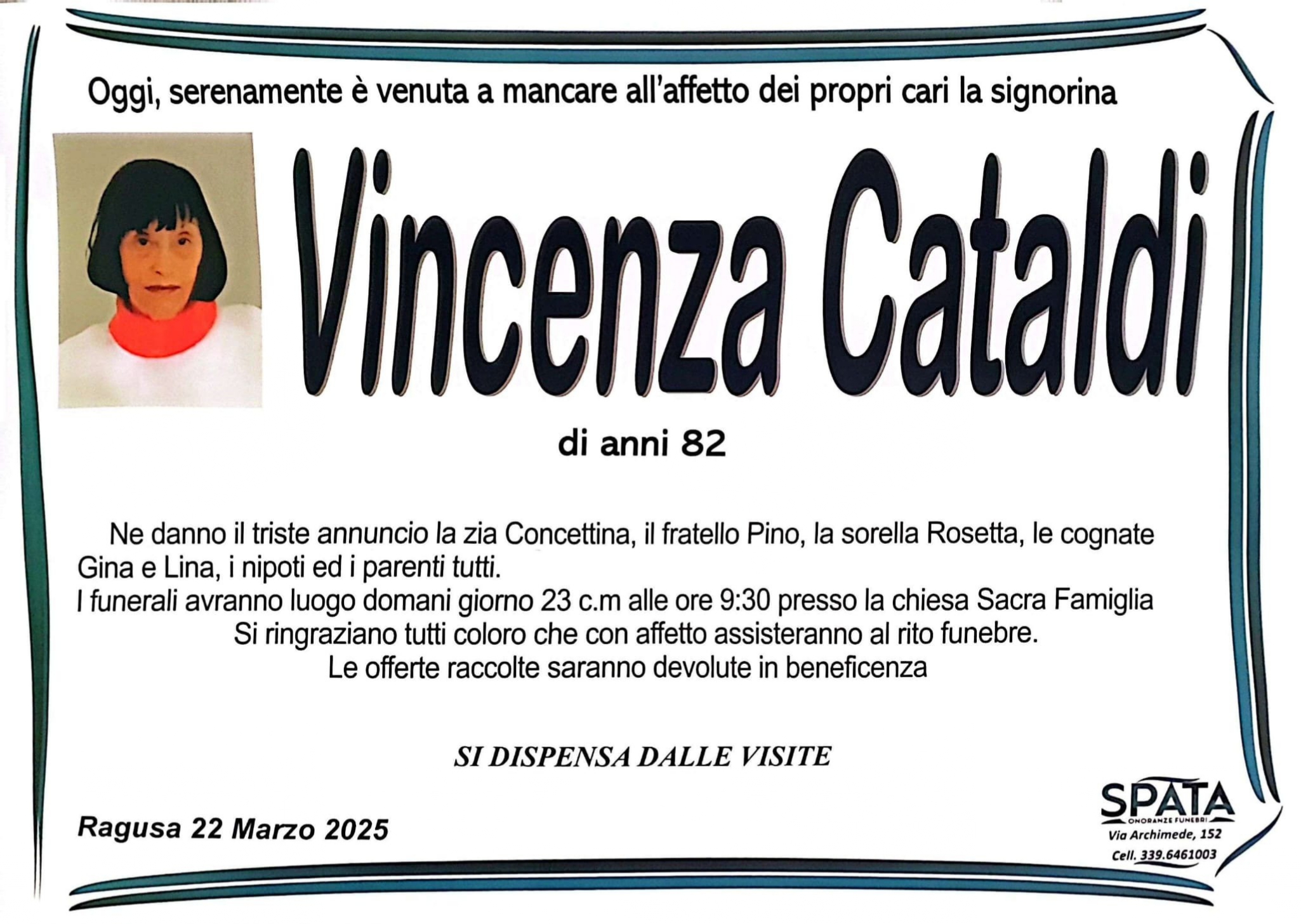 Necrologi: Vincenza Cataldi