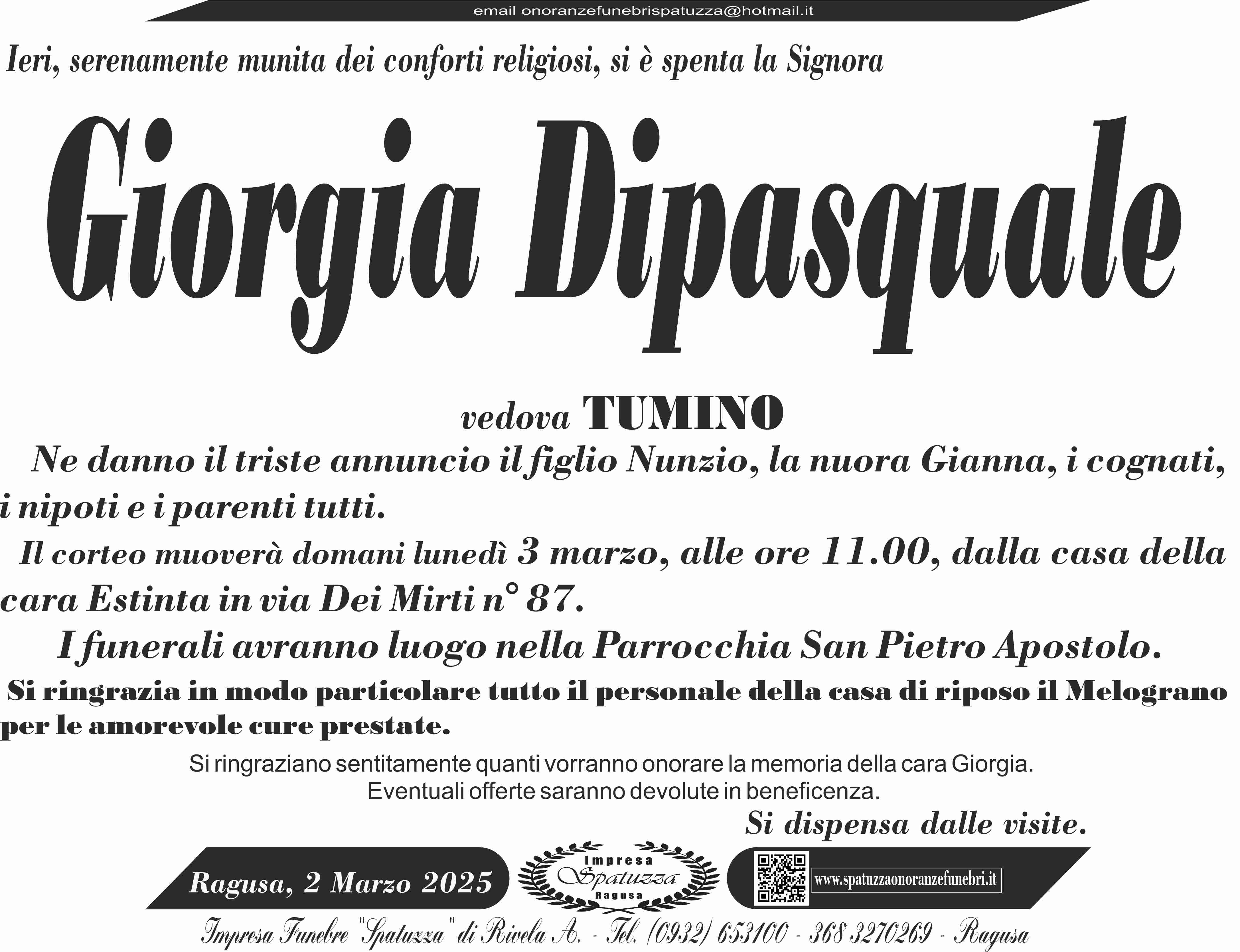 Necrologi: E’ deceduta Giorgia Dipasquale