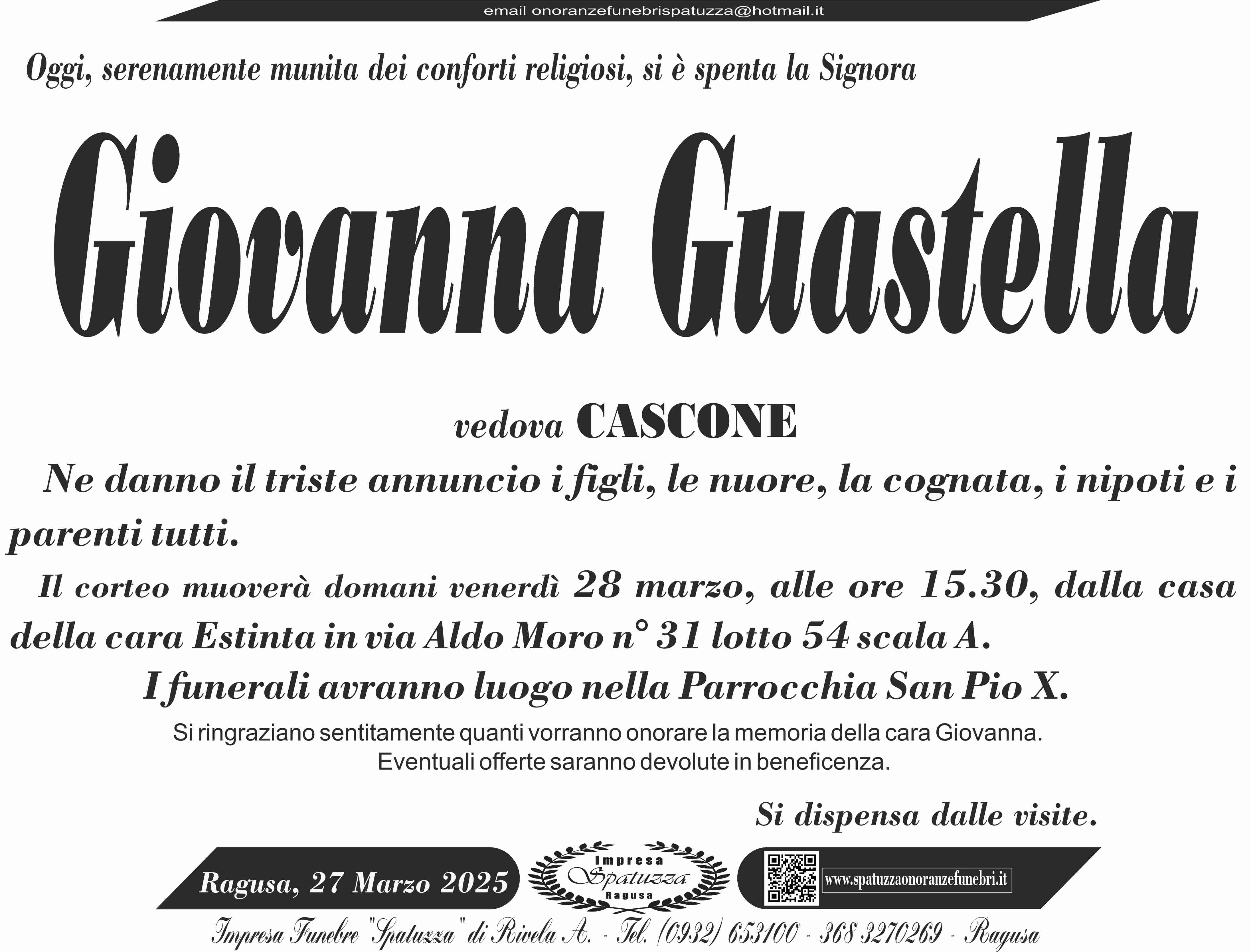 Necrologi: Giovanna Guastella