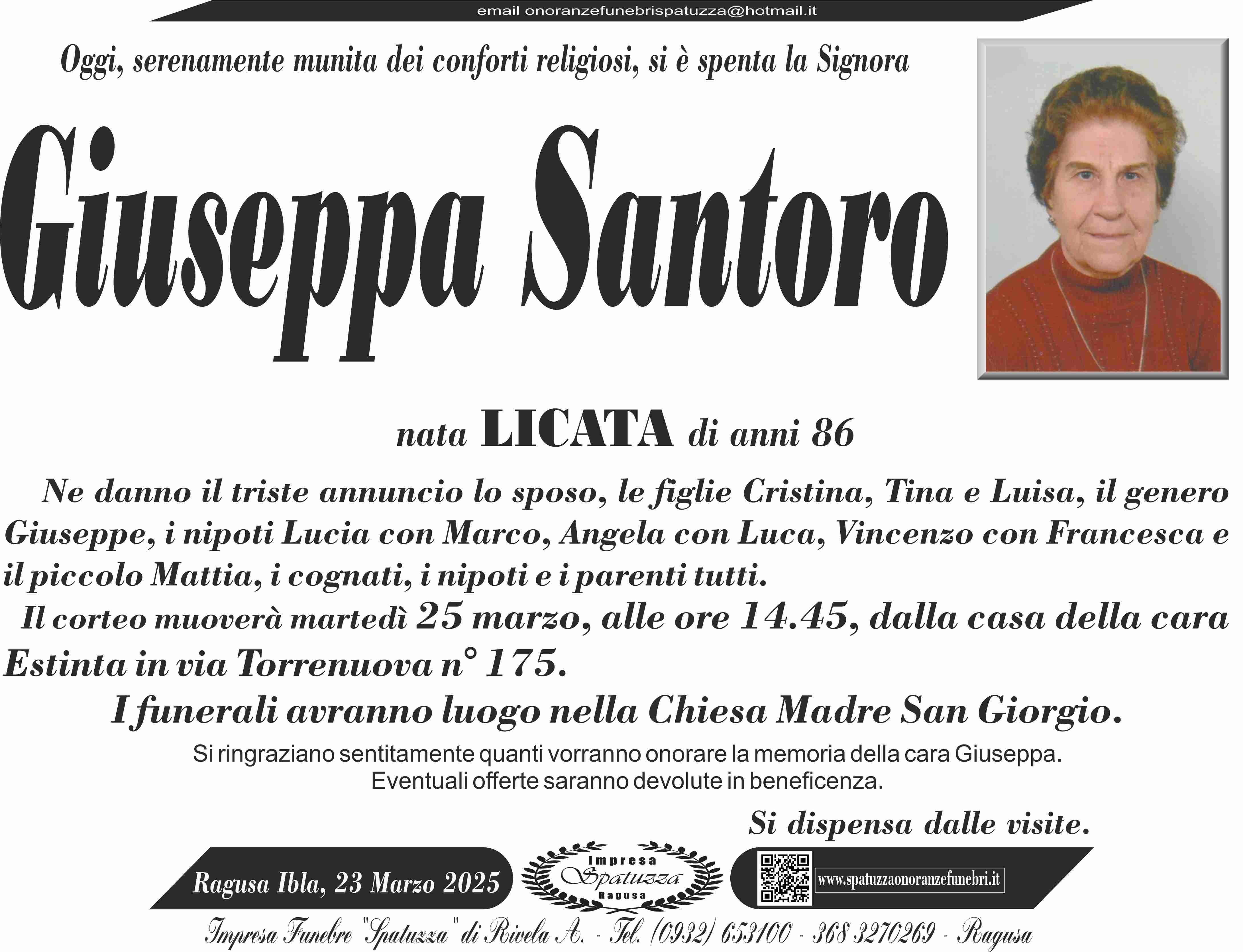 Necrologi: Giuseppa Santoro