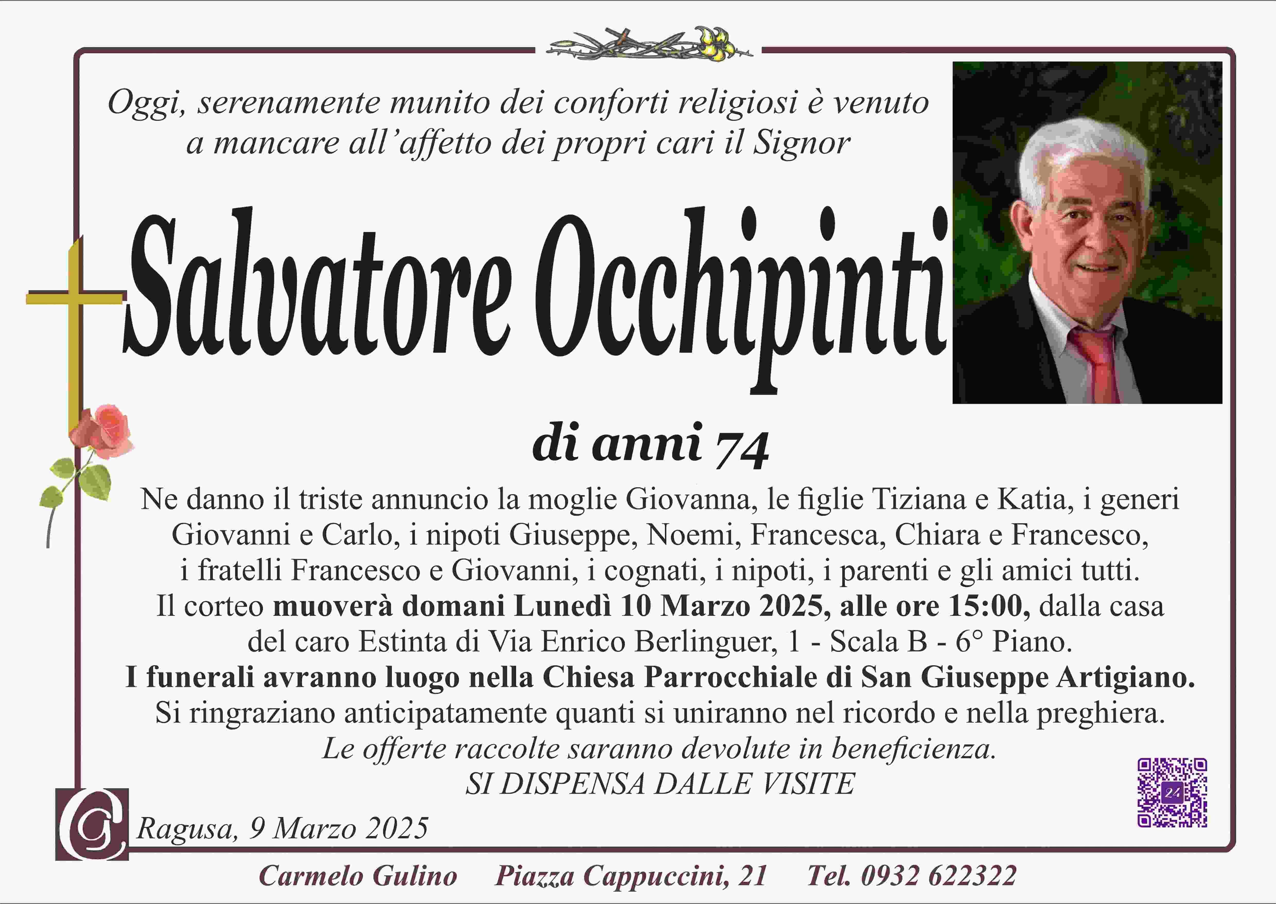 Necrologi: E’ deceduto Salvatore Occhipinti