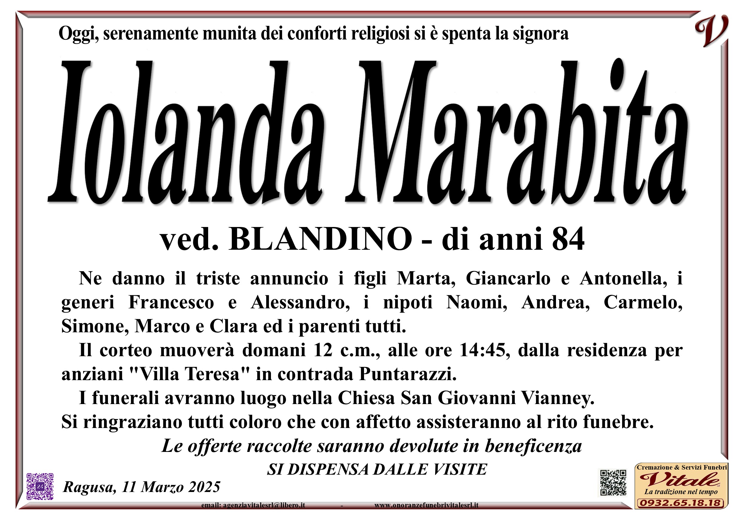 Necrologi: Iolanda Marabita