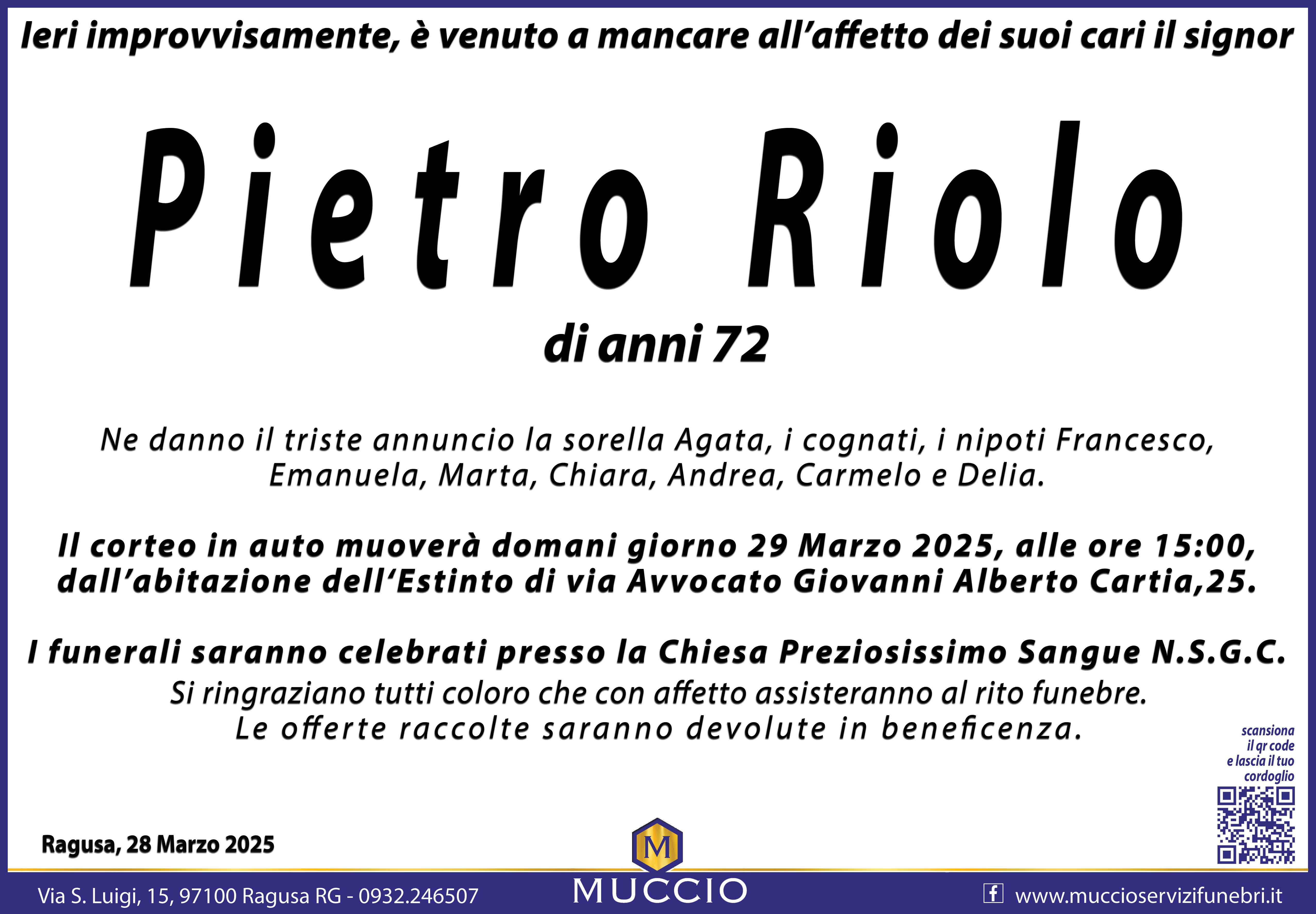 Necrologi: Pietro Riolo