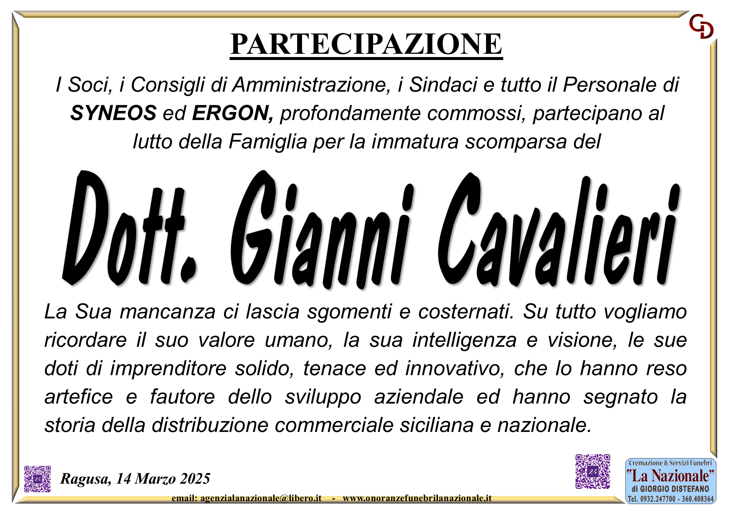 Partecipazione Gianni cavalieri