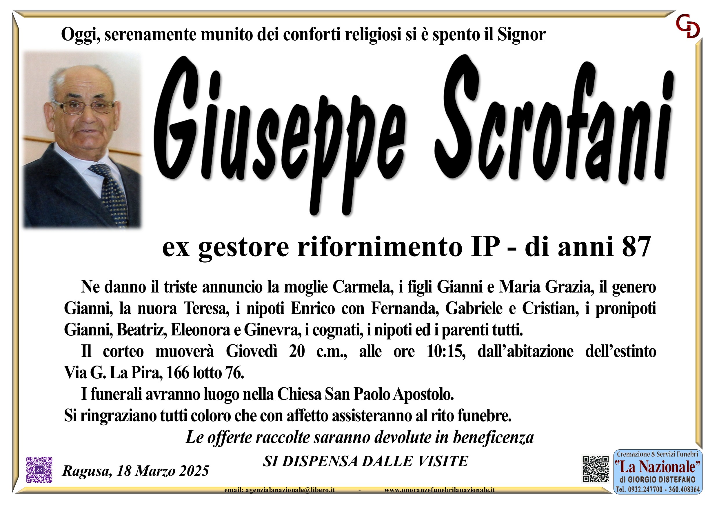 Necrologi: Giuseppe Scrofani