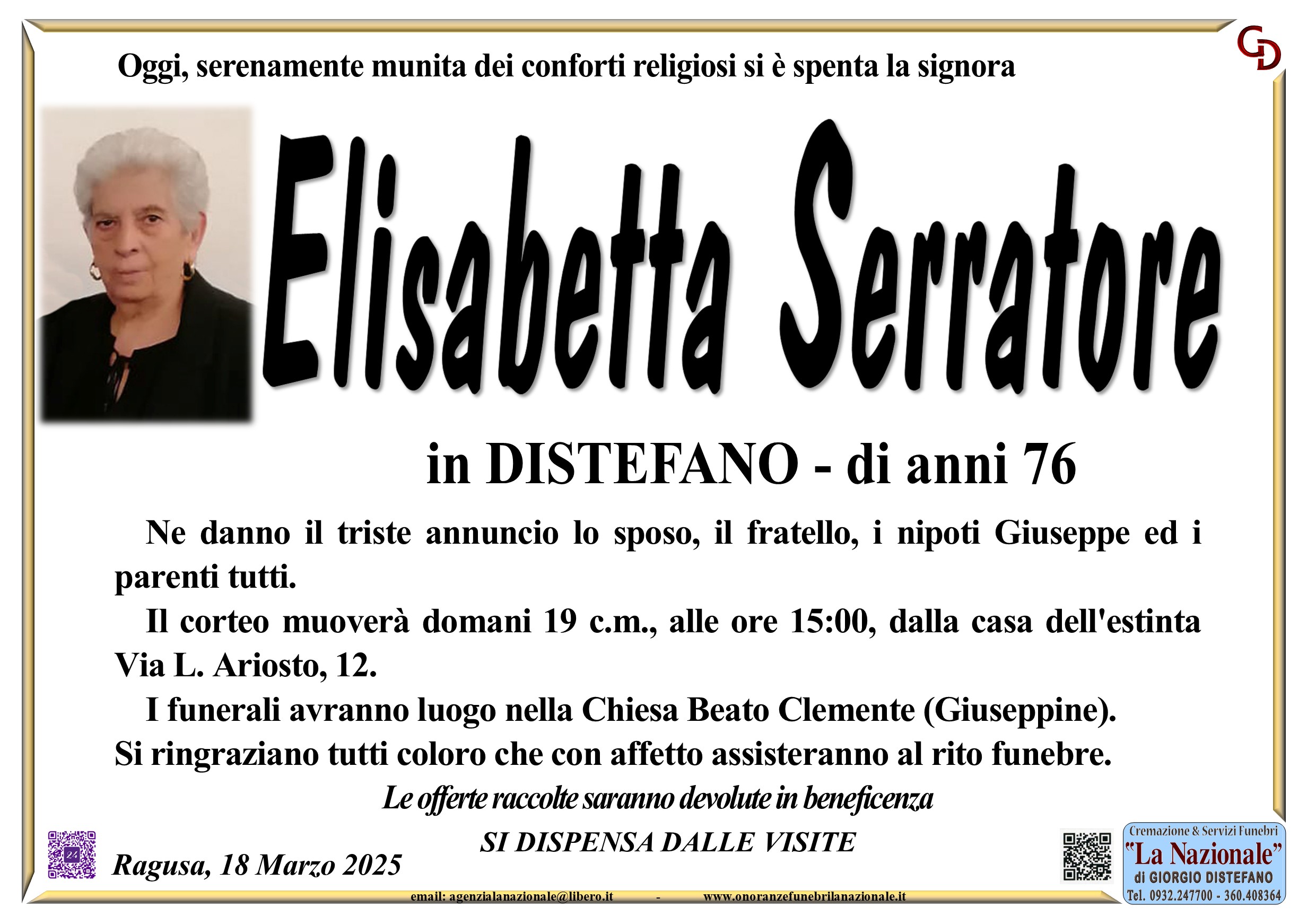 Necrologi: Elisabetta Serratore