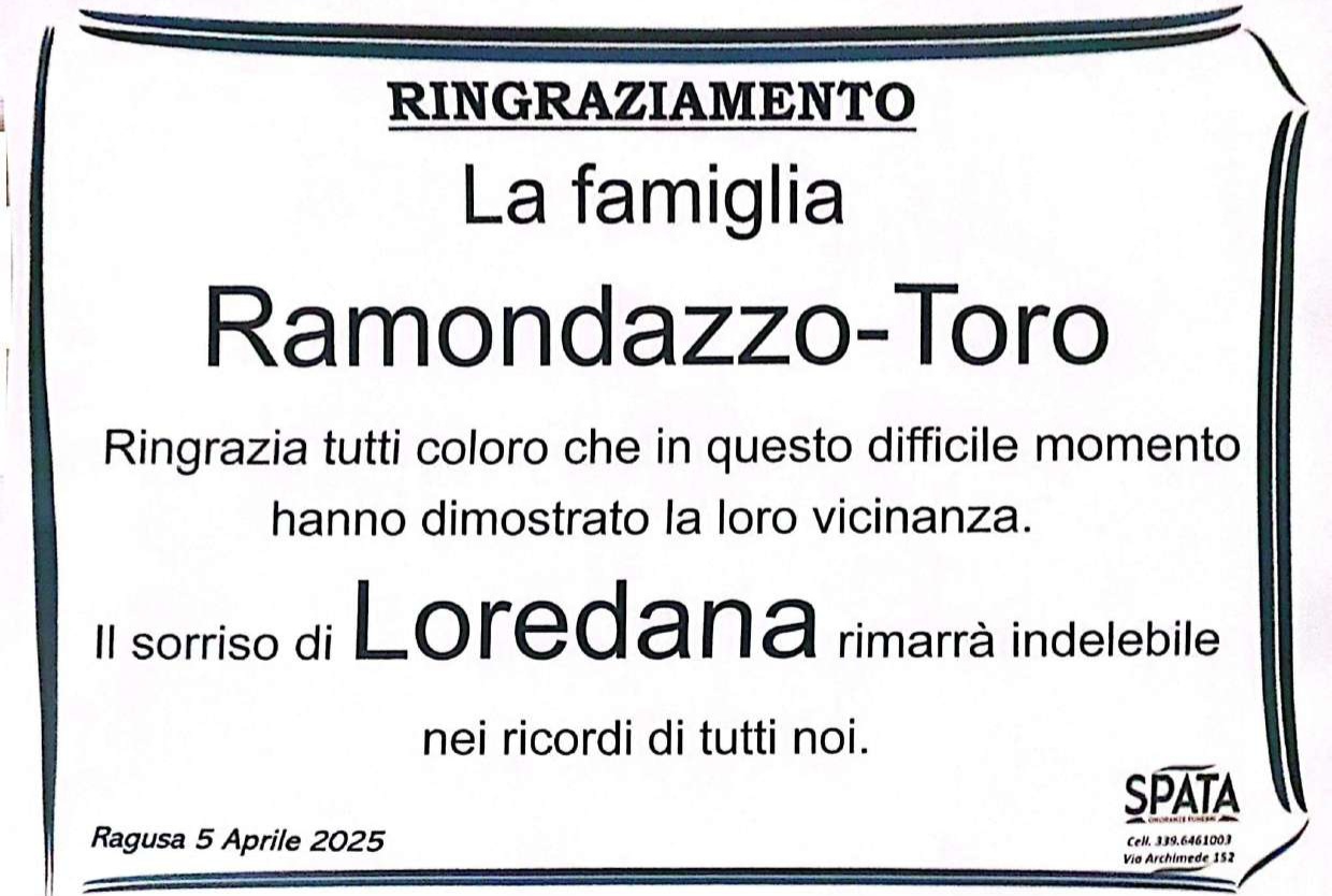 Ringraziamento: famiglia Ramondazzo-Toro