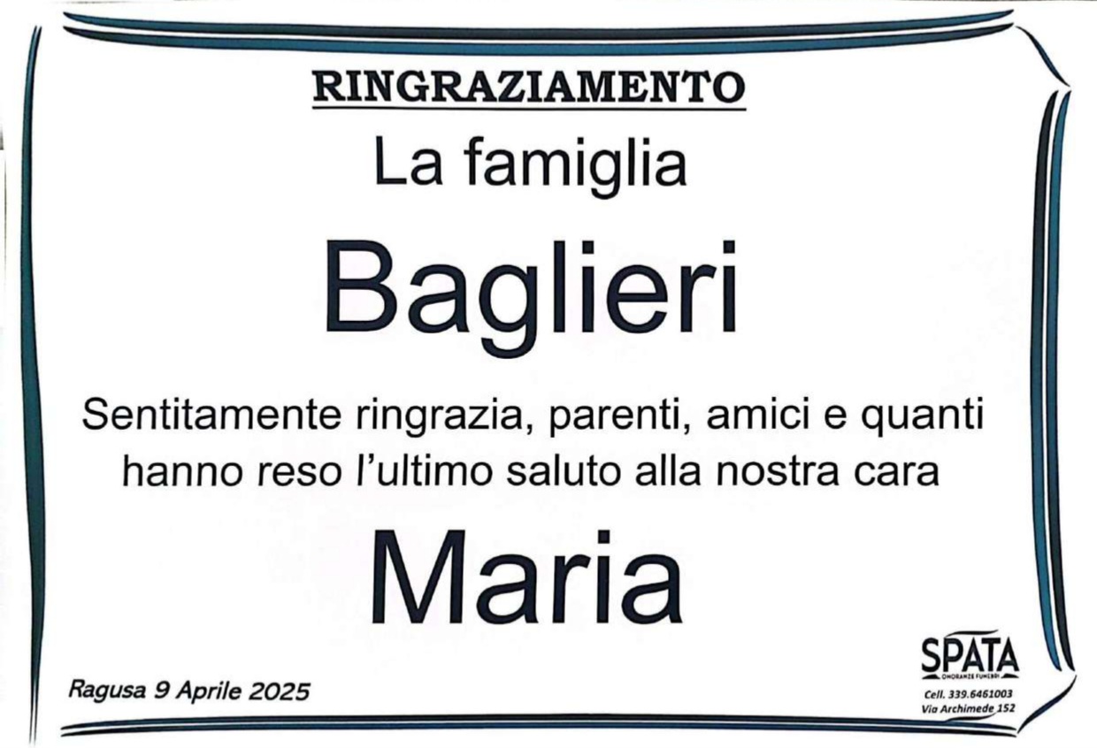 Ringraziamento: famiglia Baglieri