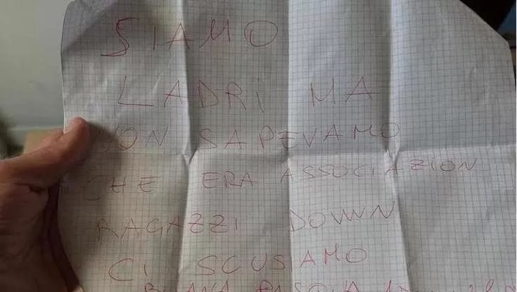 Ladri col rimorso: rubano ai ragazzi Down, poi restituiscono le colombe (ma non il frigo!)