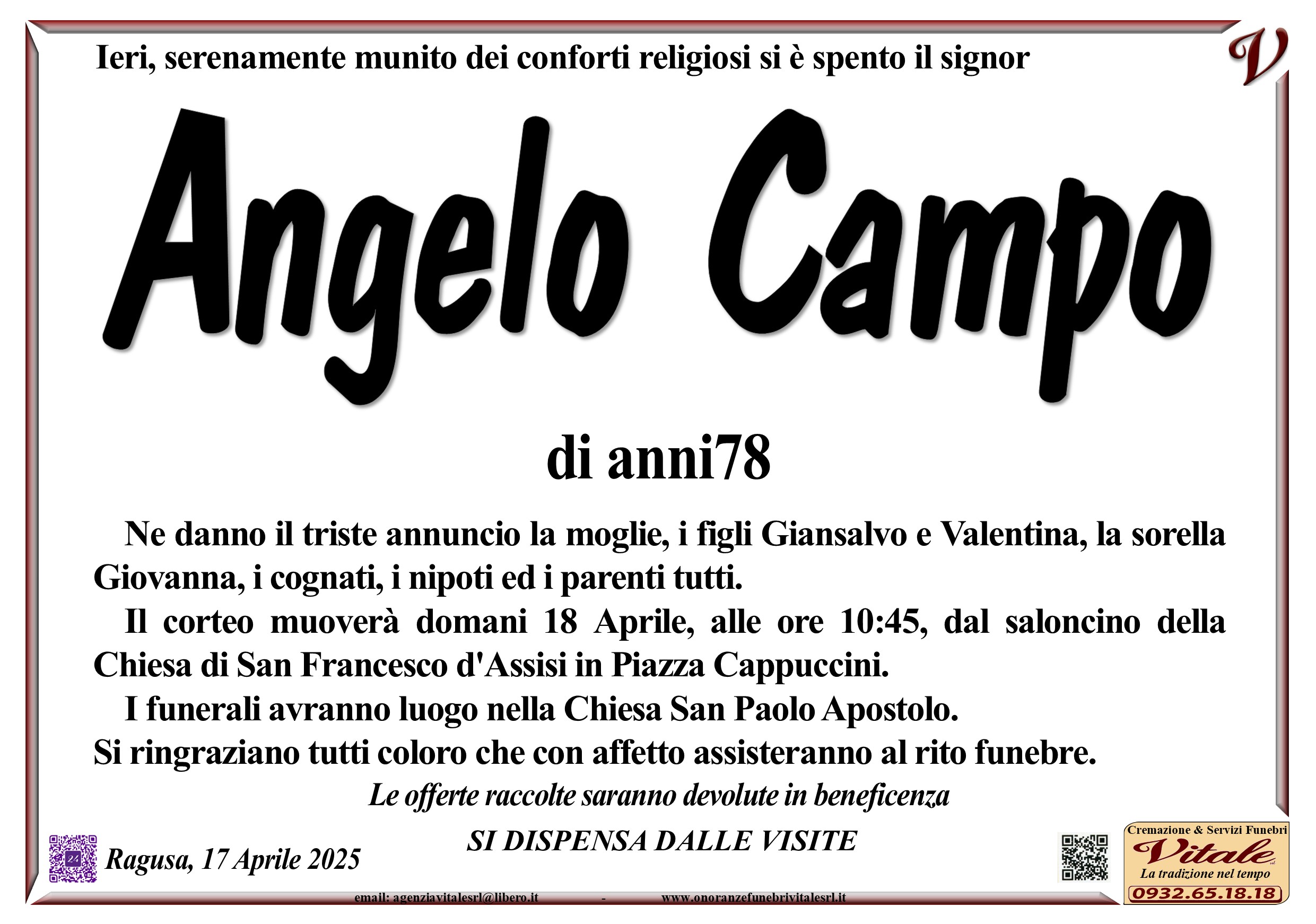 Necrologi: Angelo Campo