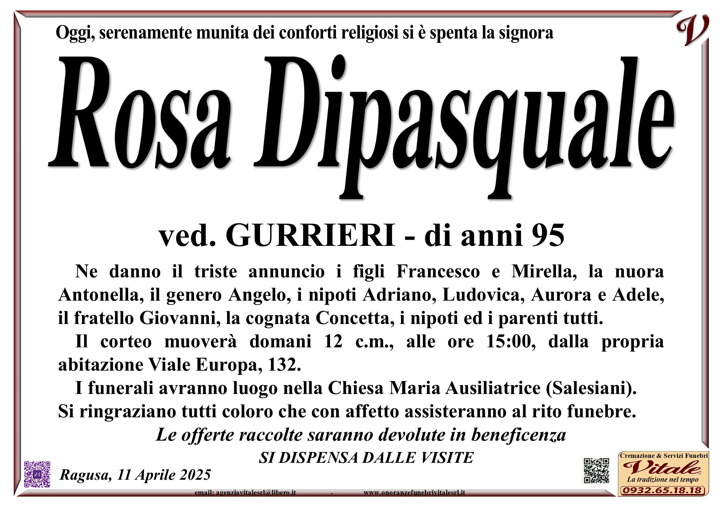 Necrologi: Rosa Dipasquale