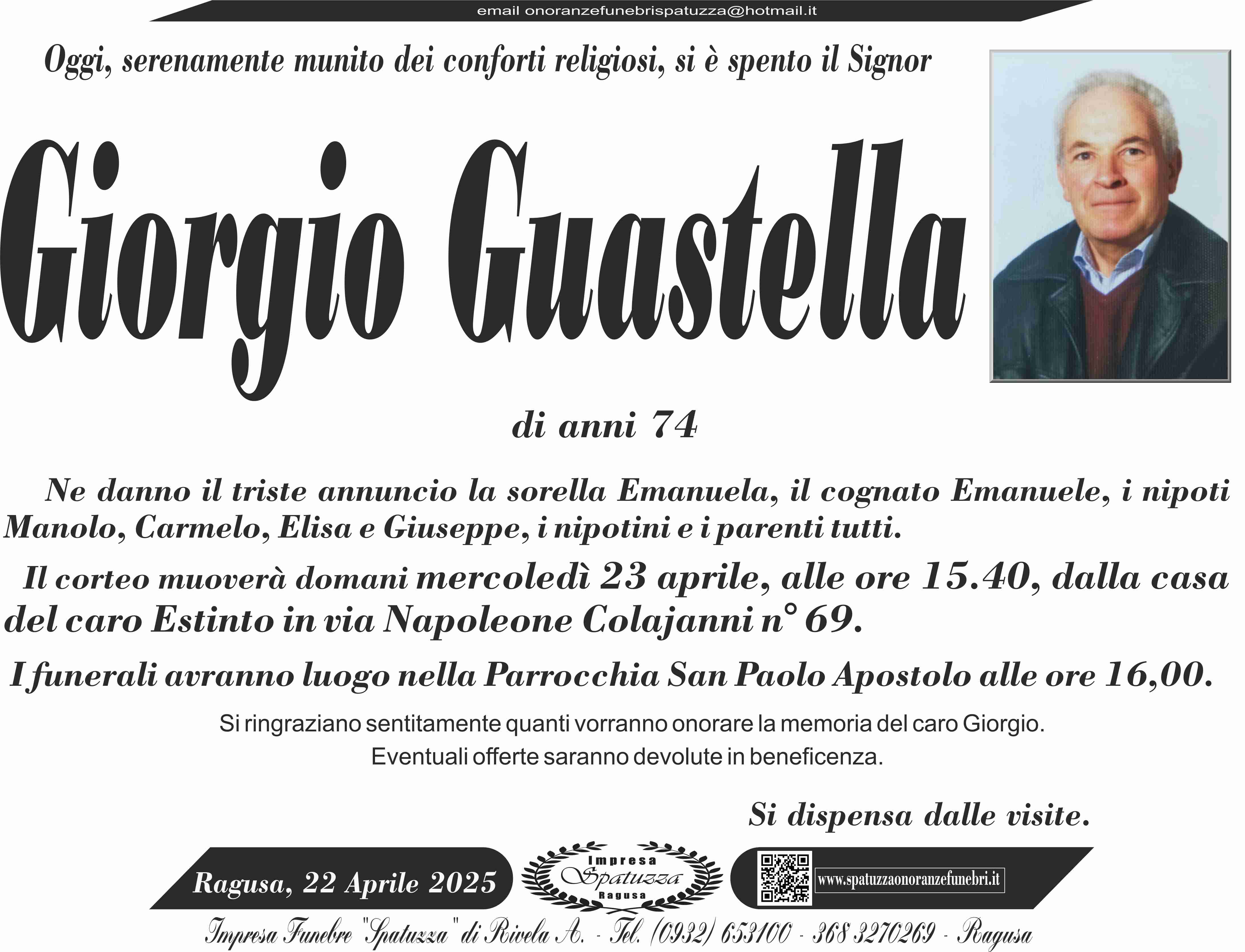 Necrologi: e’ deceduto Giorgio Guastella