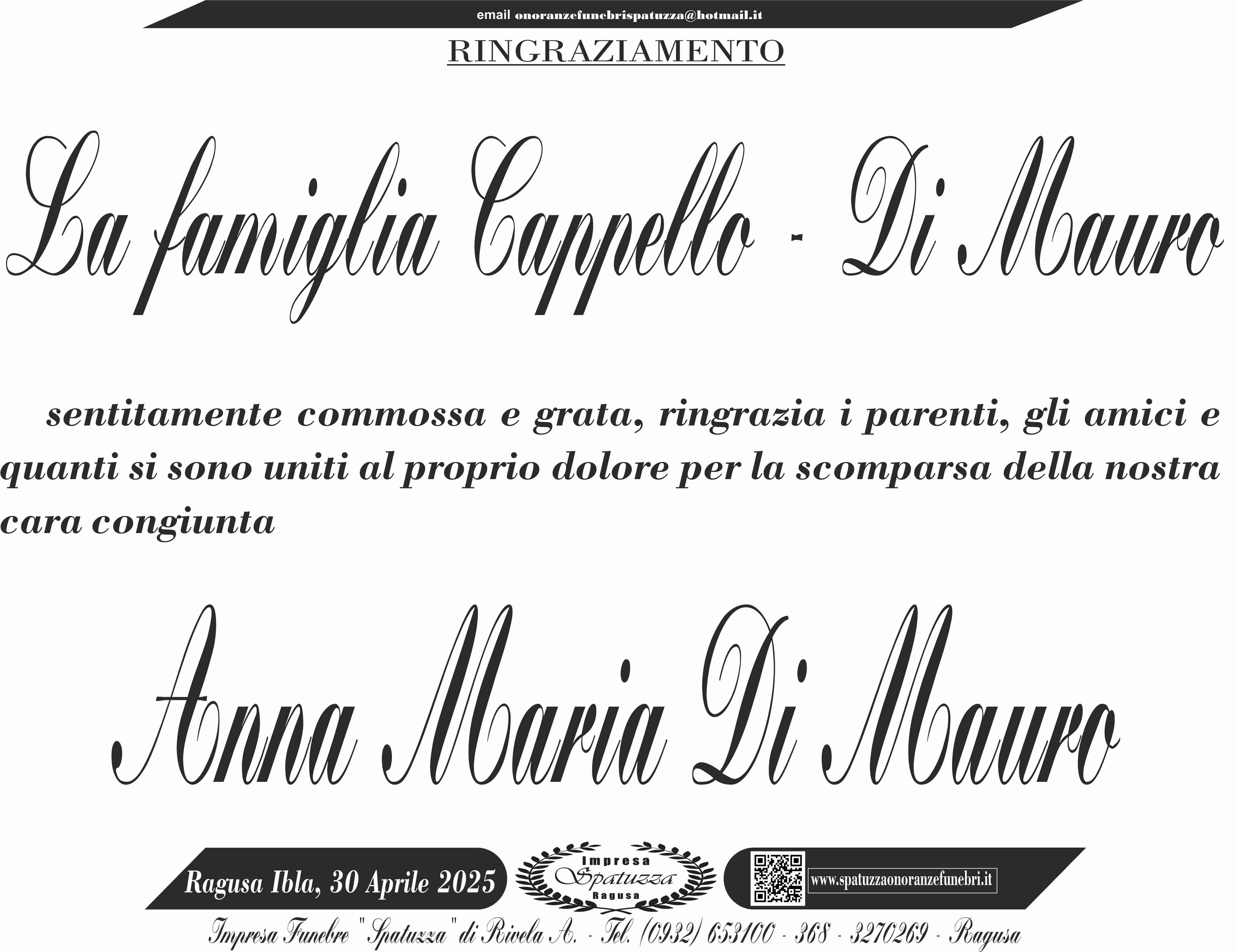 Ringraziamento: famiglia Cappello-Di Mauro