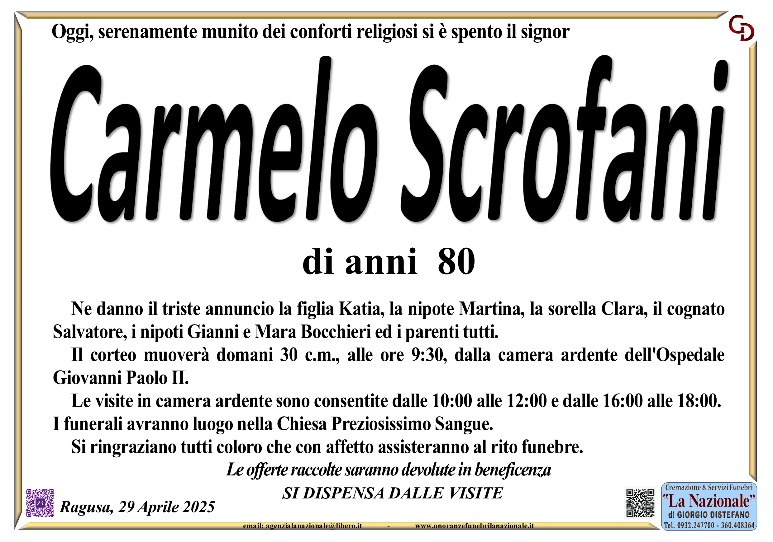 Necrologi: Carmelo Scrofani