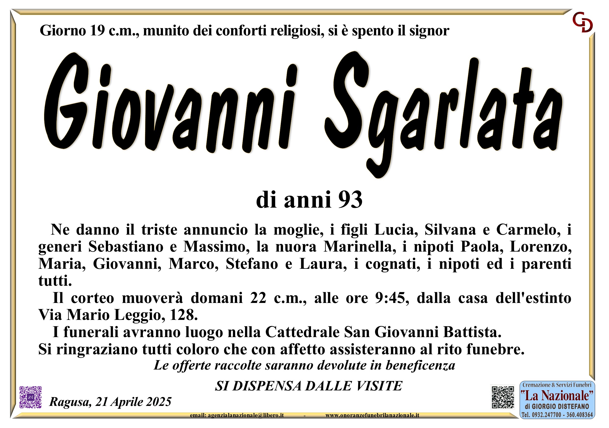 Necrologi: Giovanni Sgarlata