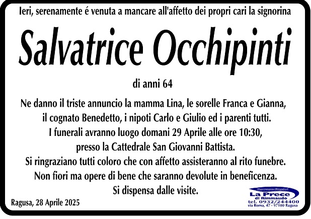 Necrologi: Salvatrice Occhipinti