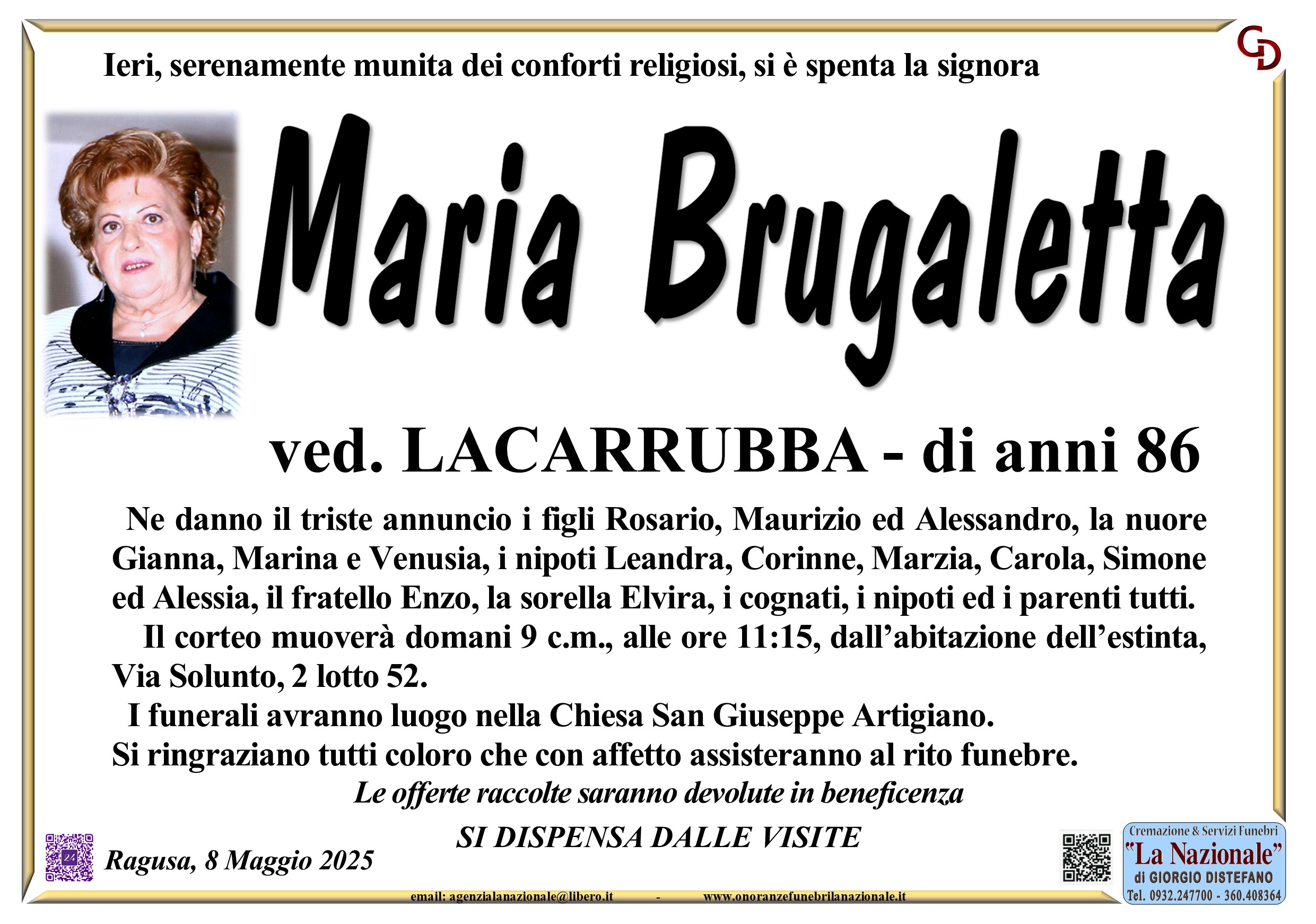 Necrologi: Maria Brugaletta