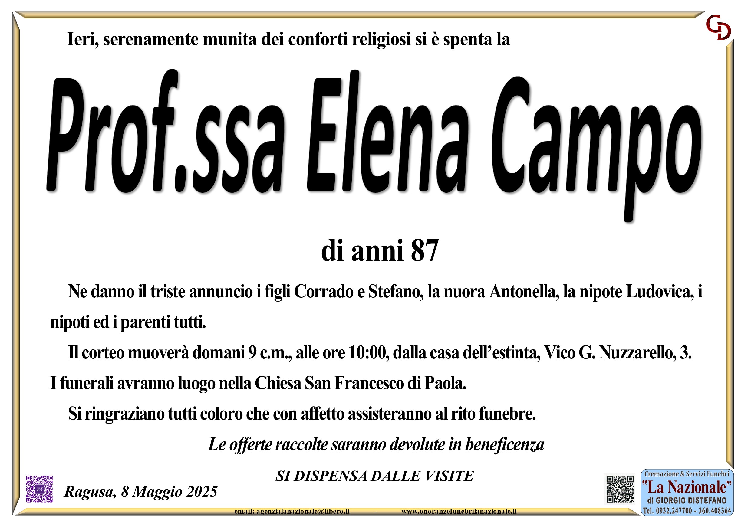 Necrologi: Elena Campo