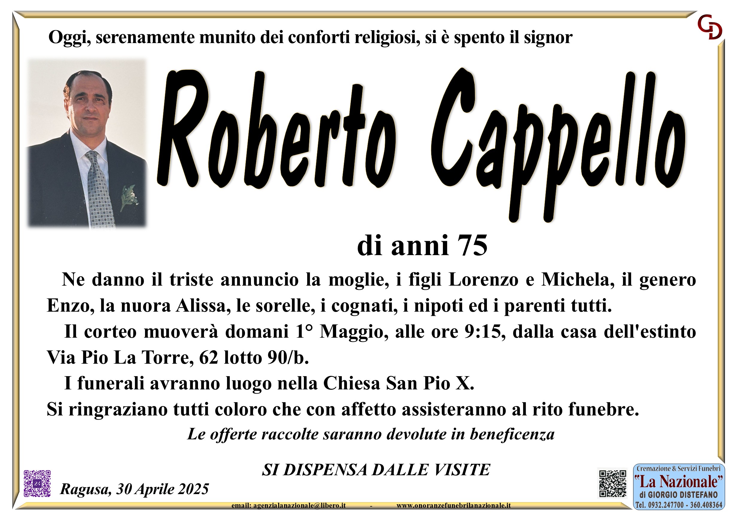 Necrologi: Roberto Cappello