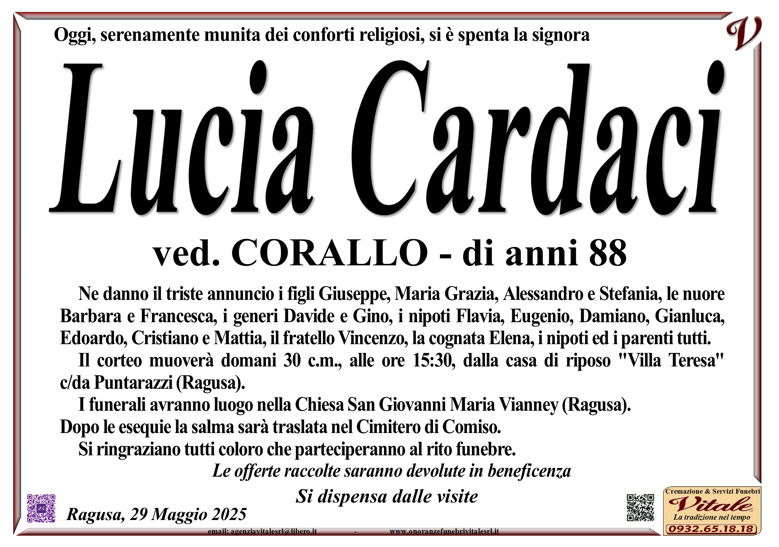 Necrologi: Lucia Cardaci