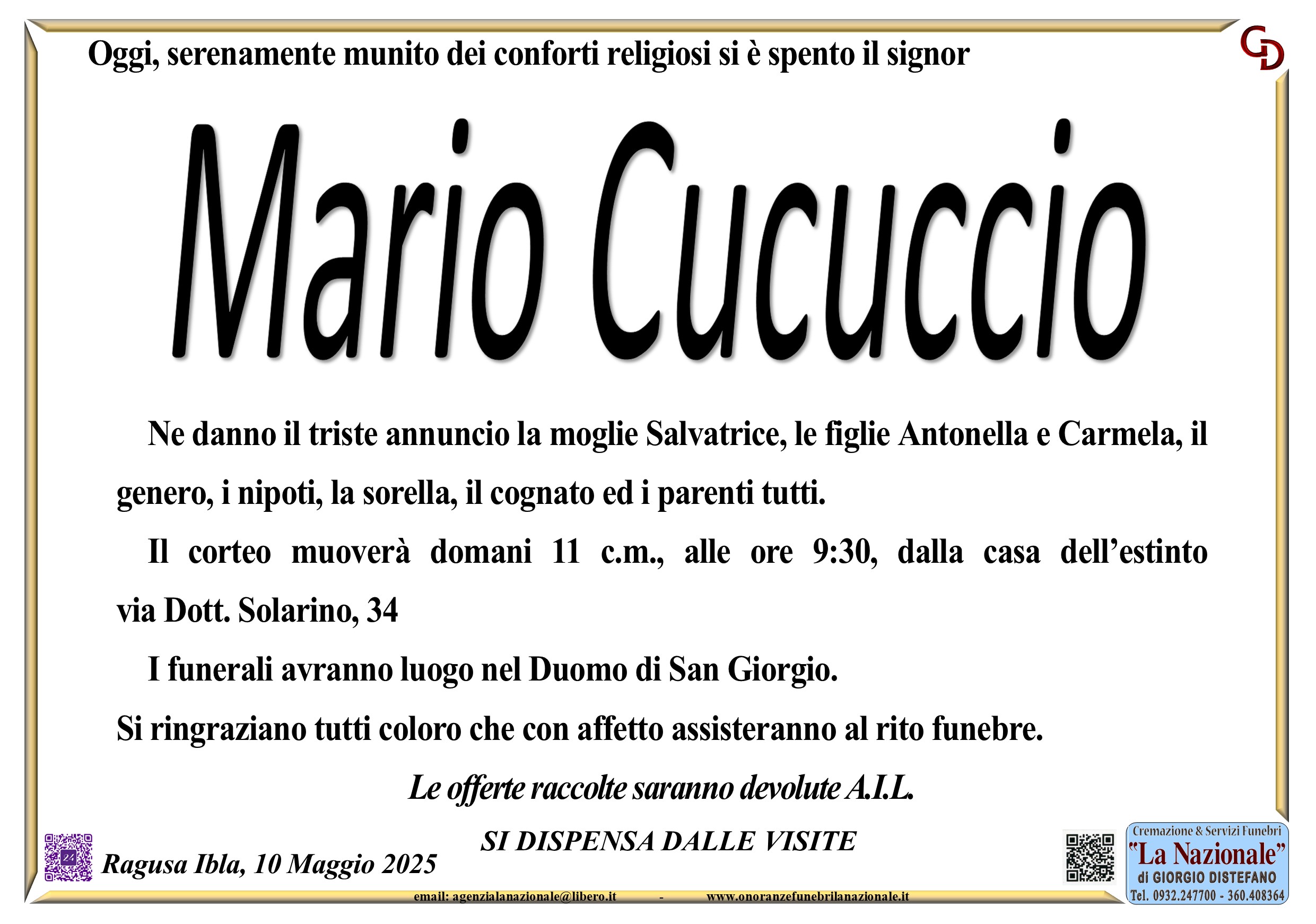 Necrologi: Mario Cucuccio
